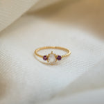 Alaina Moonstone and Garnet Ring, handcrafted ring in 24K gold vermeil