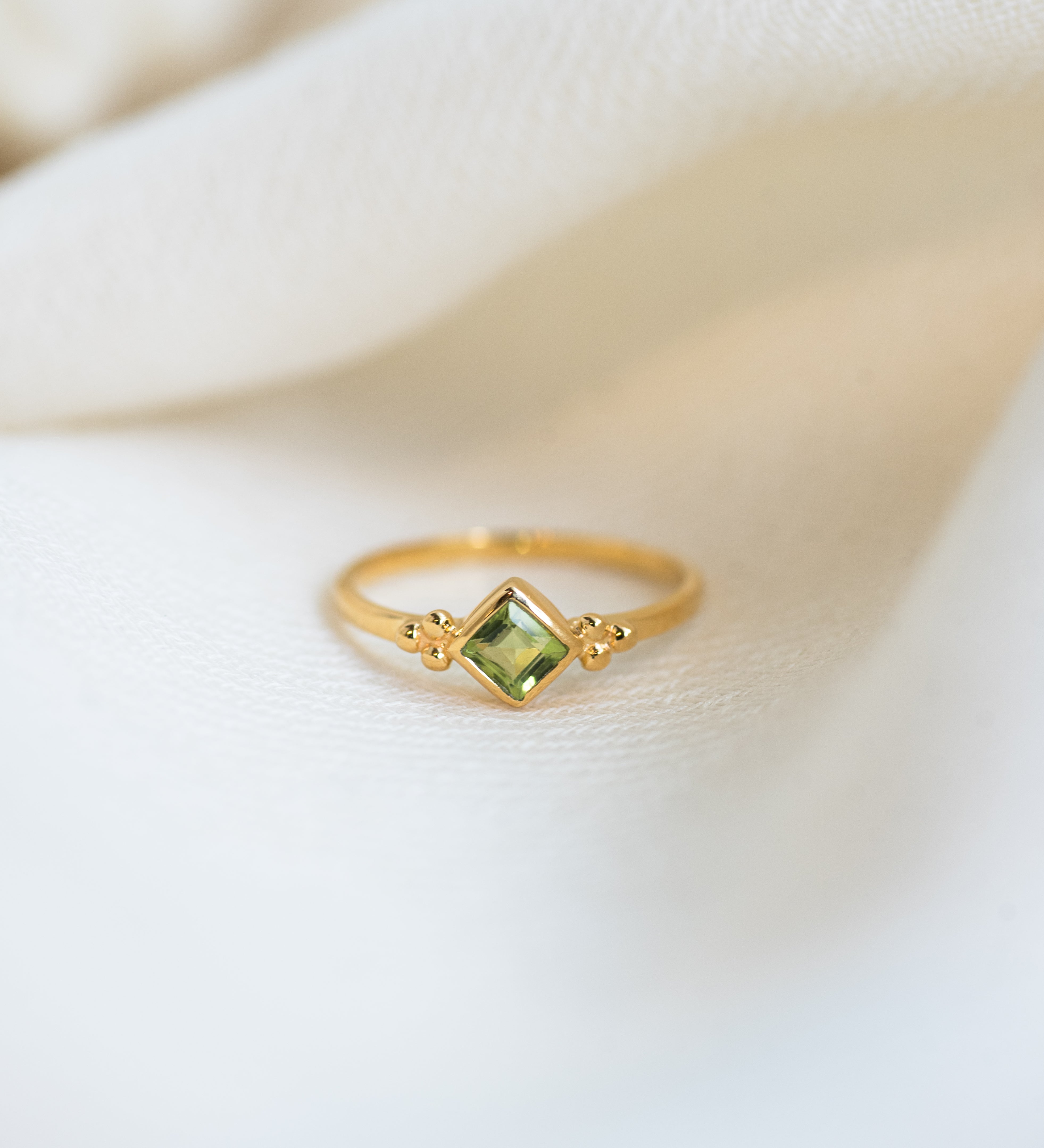 Maya Peridot Ring, handcrafted ring in 24K gold vermeil
