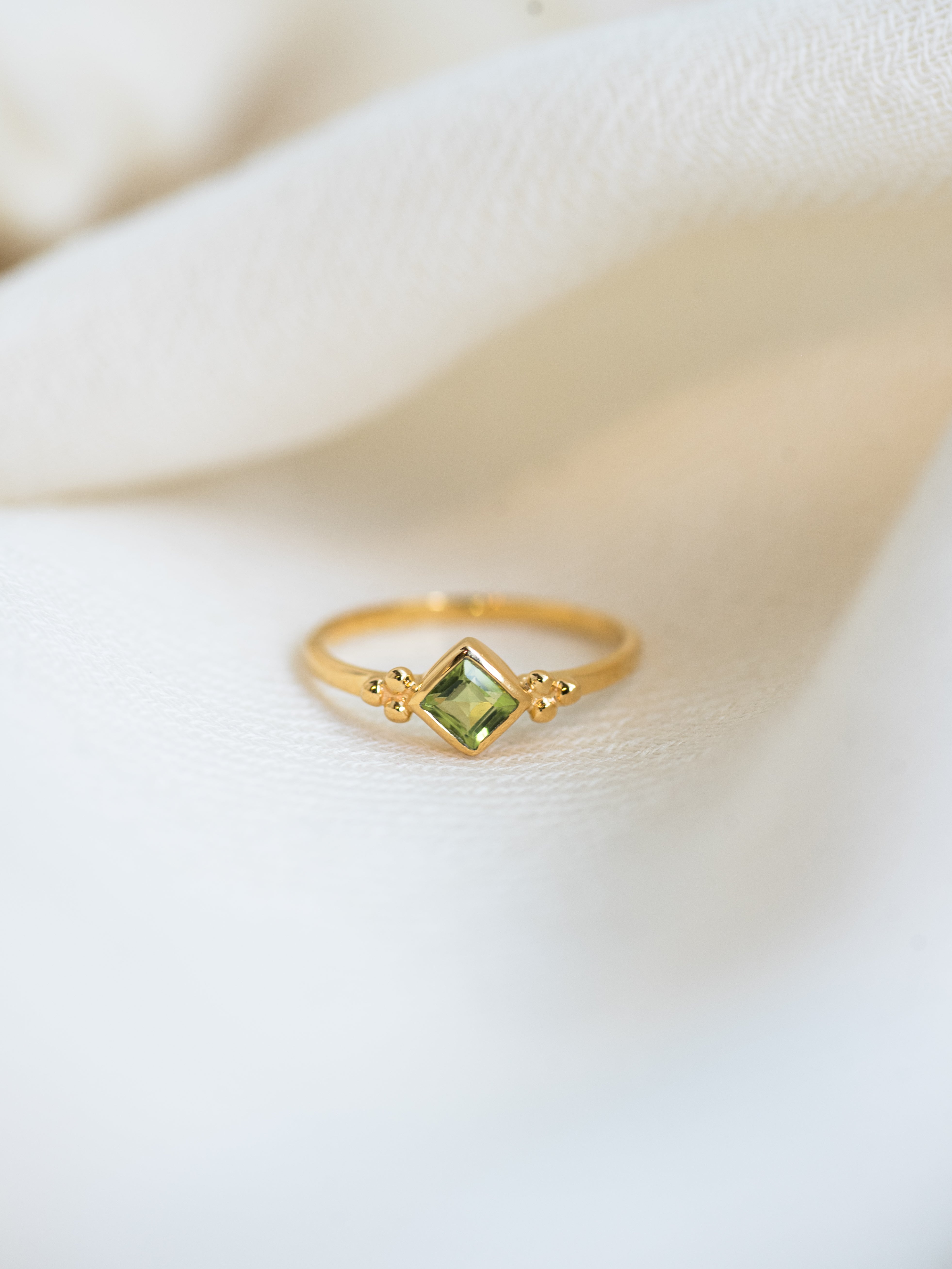 Maya Peridot Ring, handcrafted ring in 24K gold vermeil