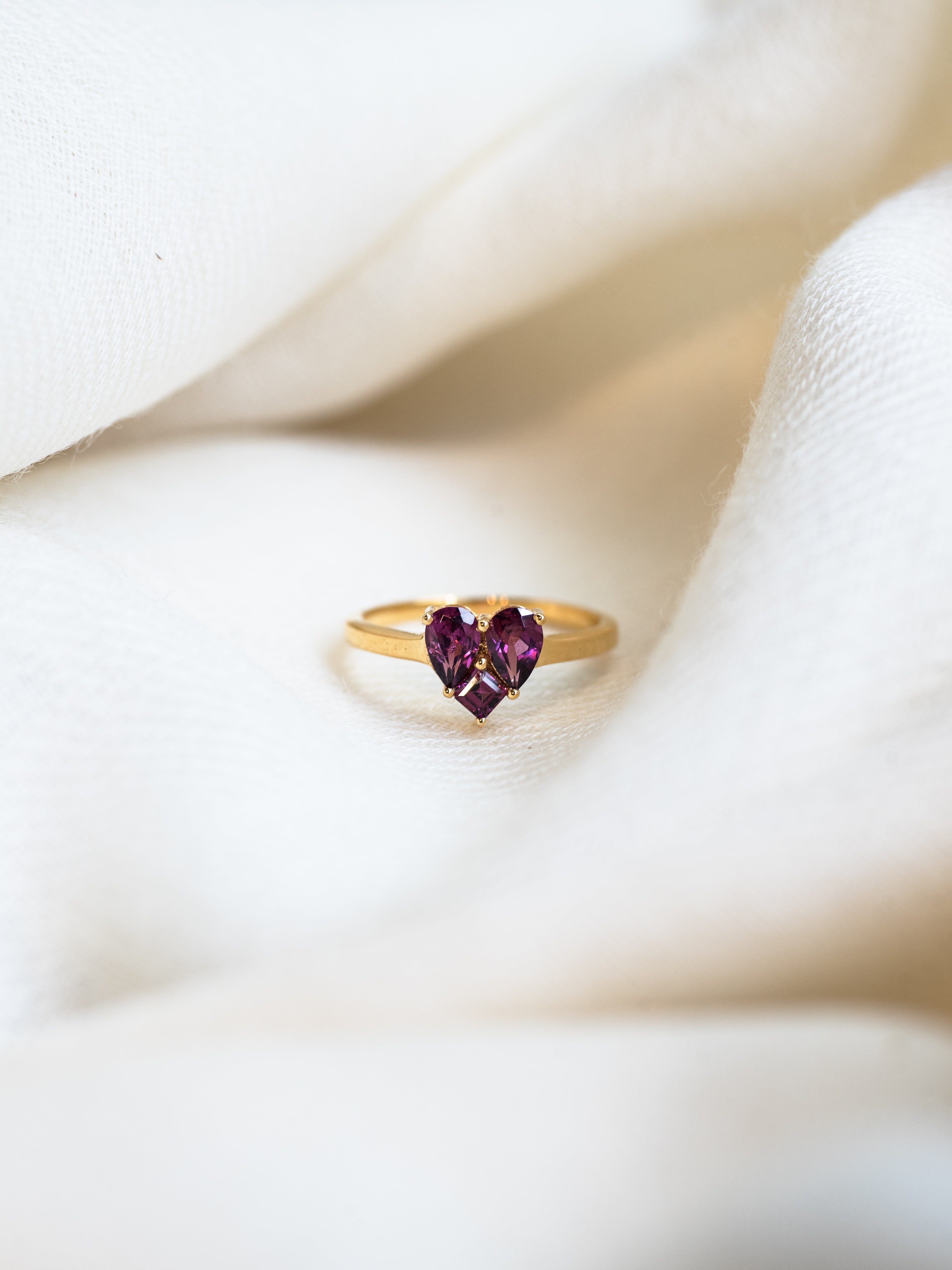 Amour Rhodolite Garnet Ring, handcrafted ring in 24K gold vermeil