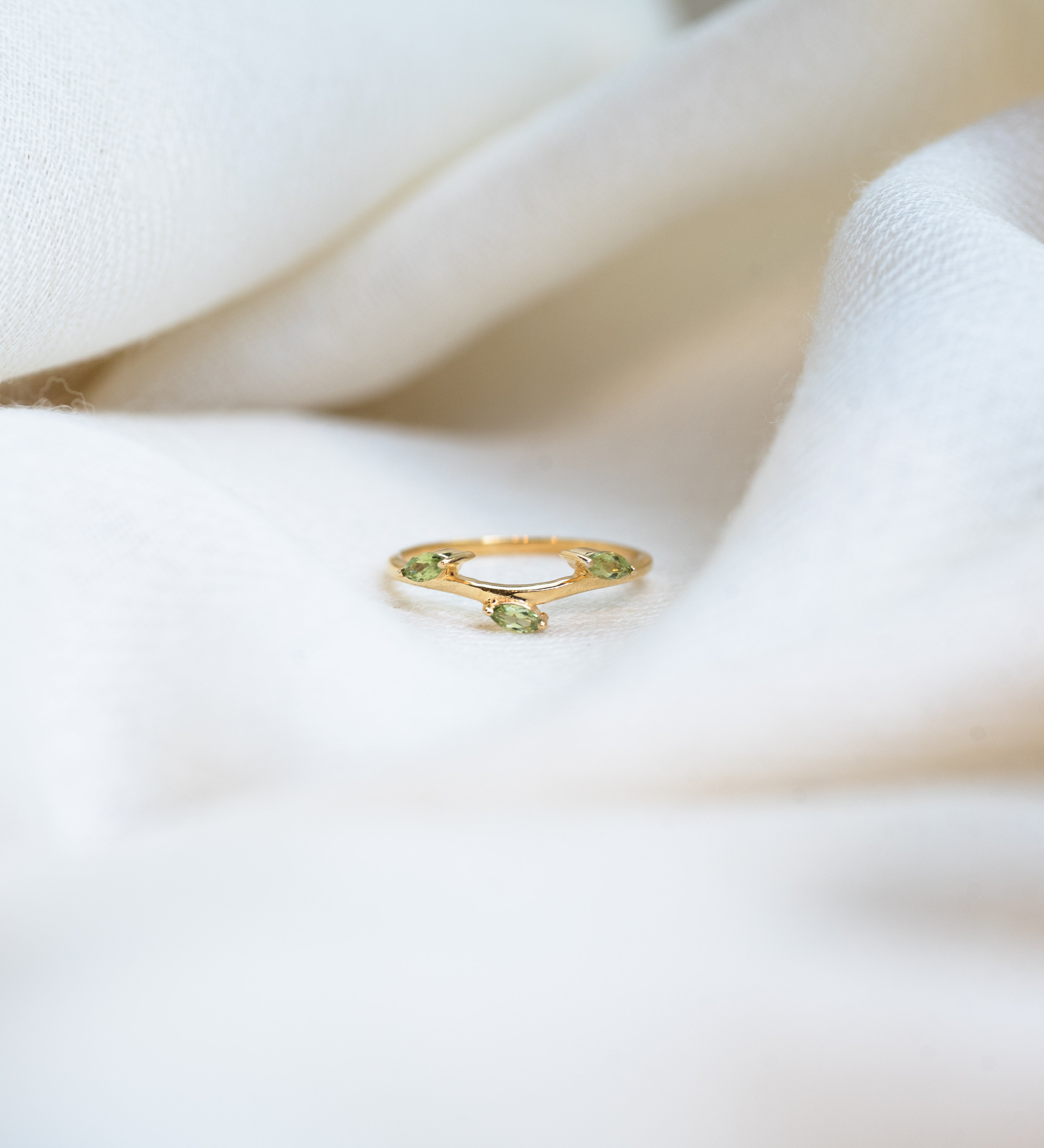 Leaf Peridot Ring, handcrafted ring in 24K gold vermeil