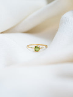 Half Pavé Peridot Ring, handcrafted ring in 24K gold vermeil
