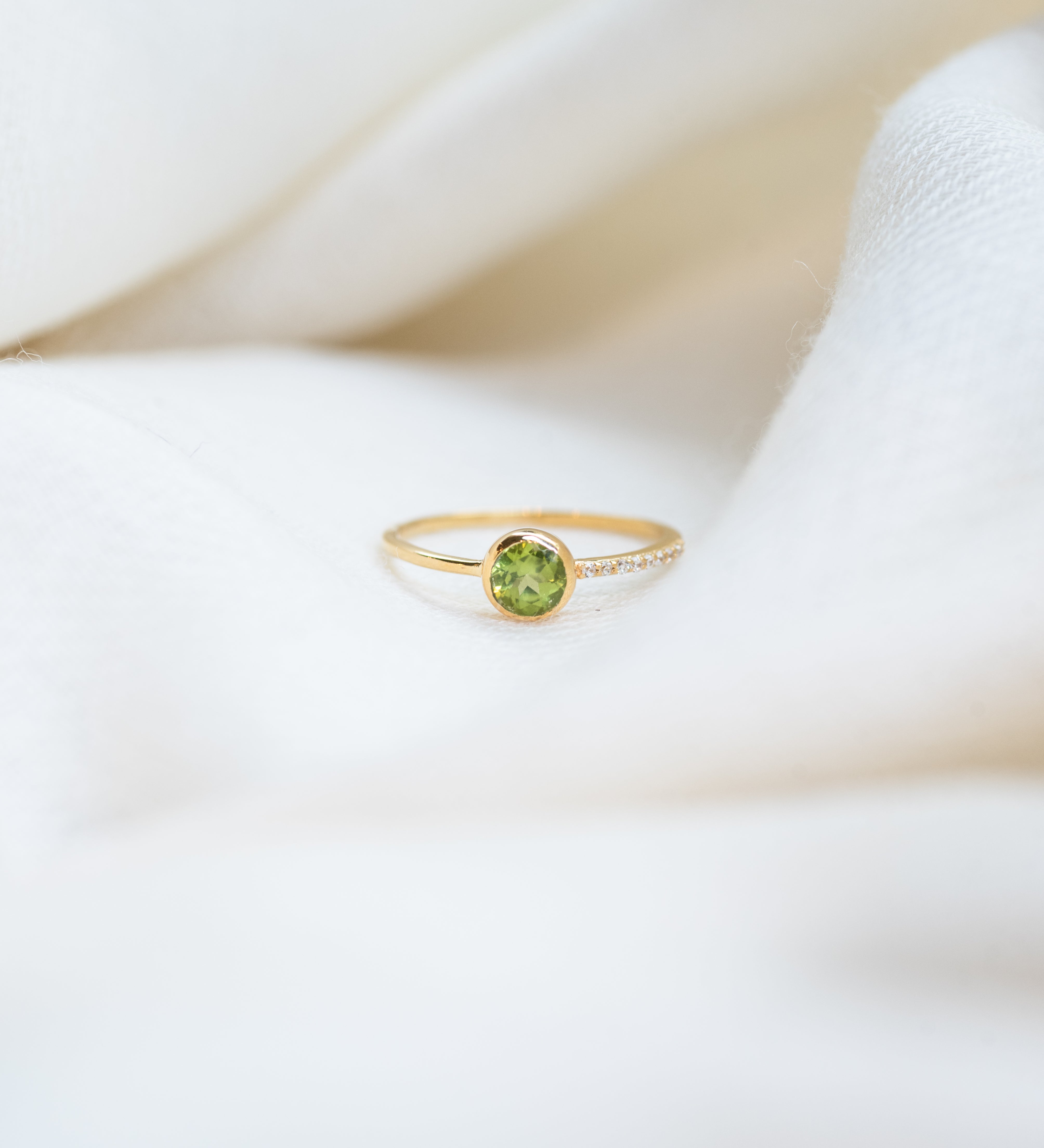 Half Pavé Peridot Ring, handcrafted ring in 24K gold vermeil