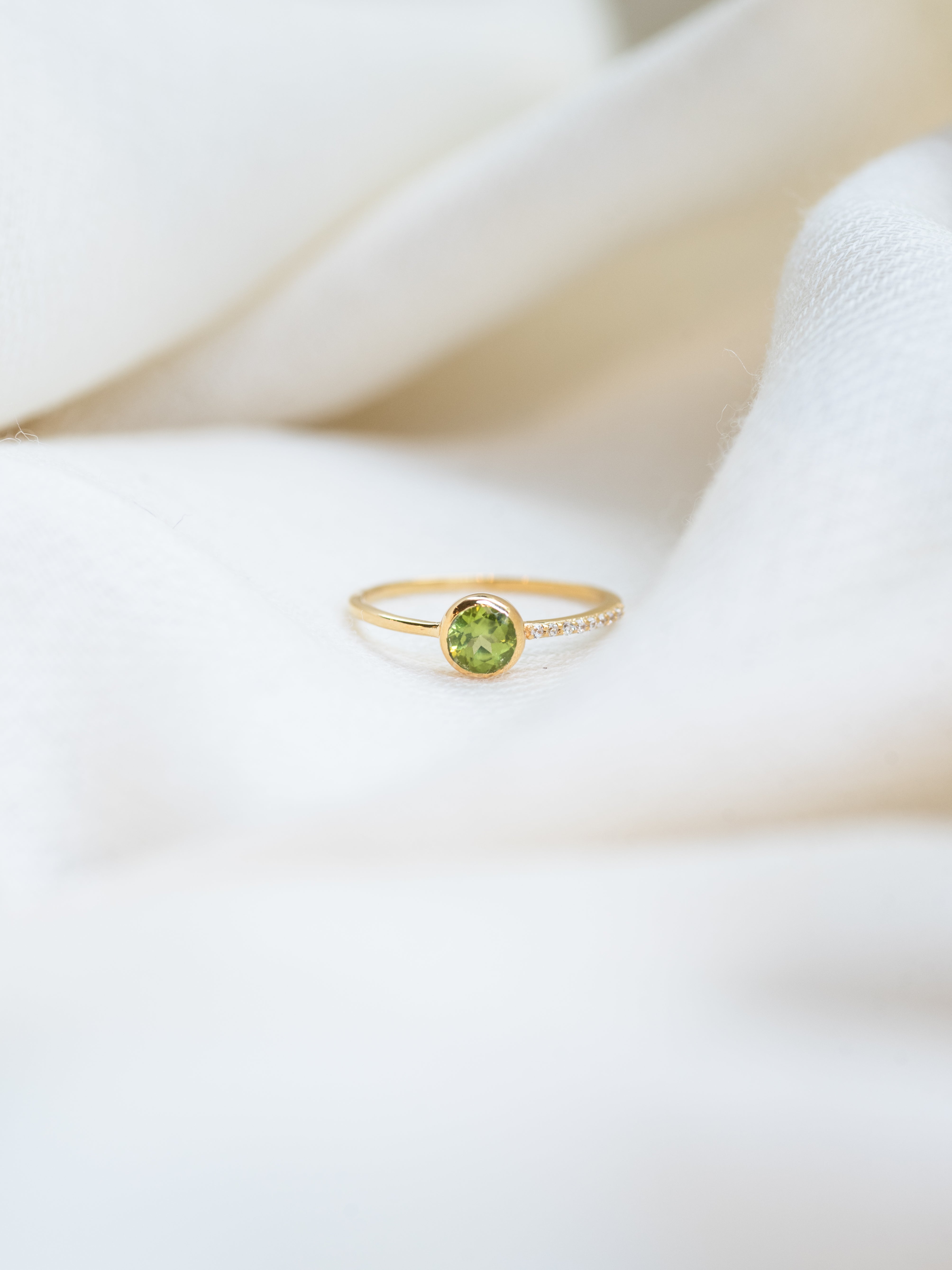 Half Pavé Peridot Ring, handcrafted ring in 24K gold vermeil
