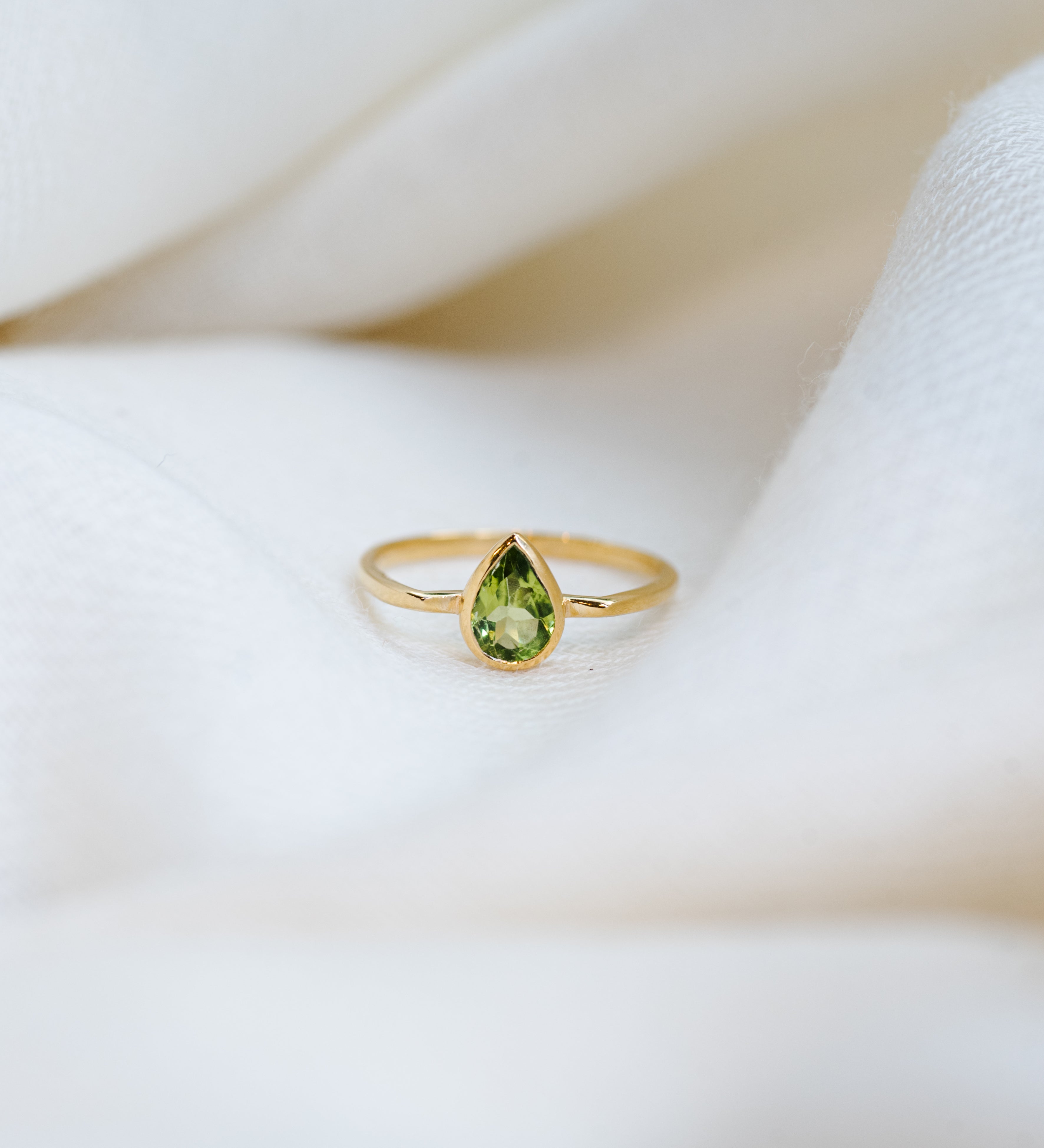 Pear Drop Peridot Ring, handcrafted ring in 24K gold vermeil