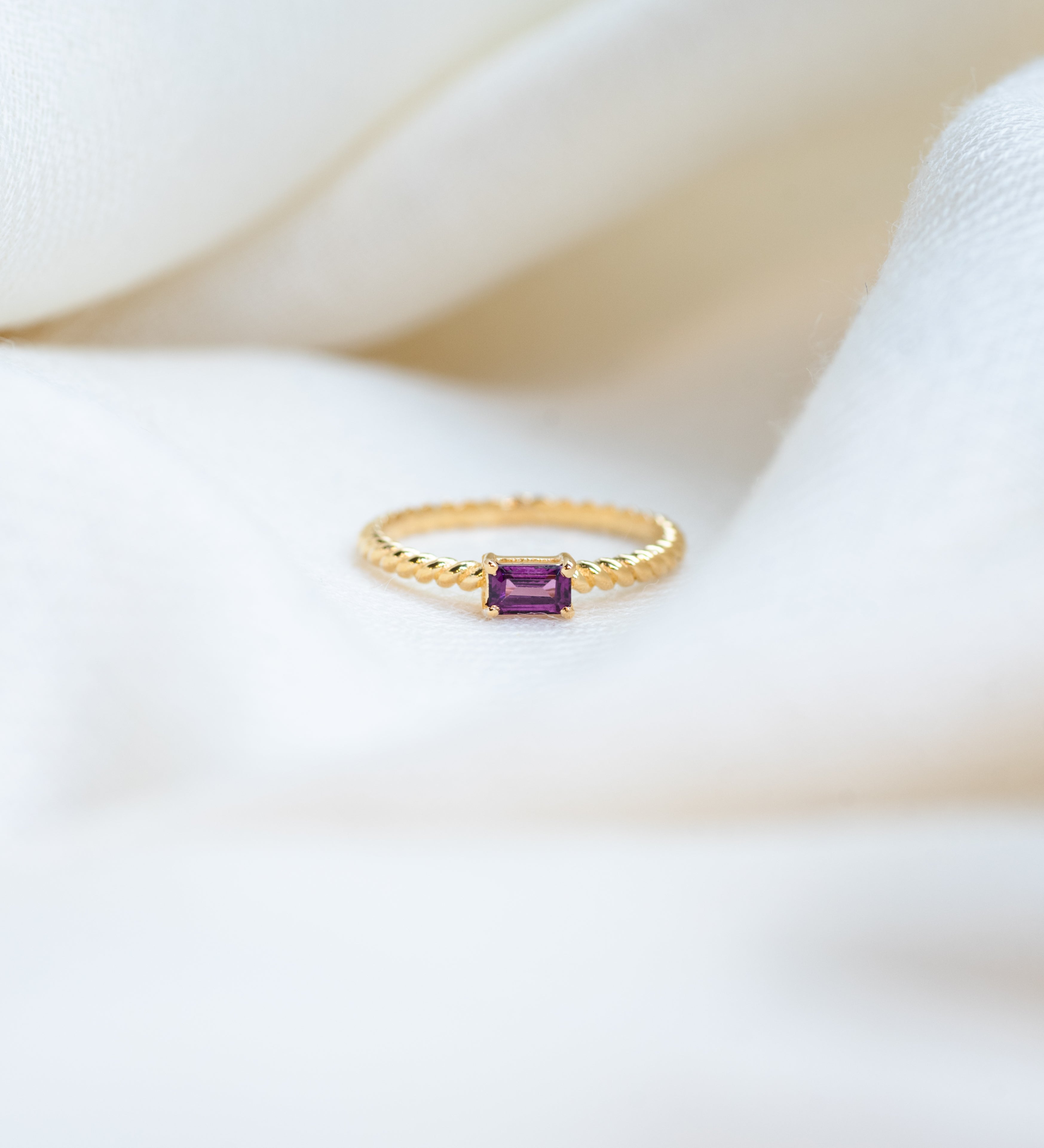 Rhodolite Garnet Twist Ring, handcrafted ring in 24K gold vermeil