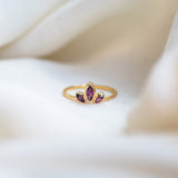 Trident Rhodolite Garnet Ring, handcrafted ring in 24K gold vermeil