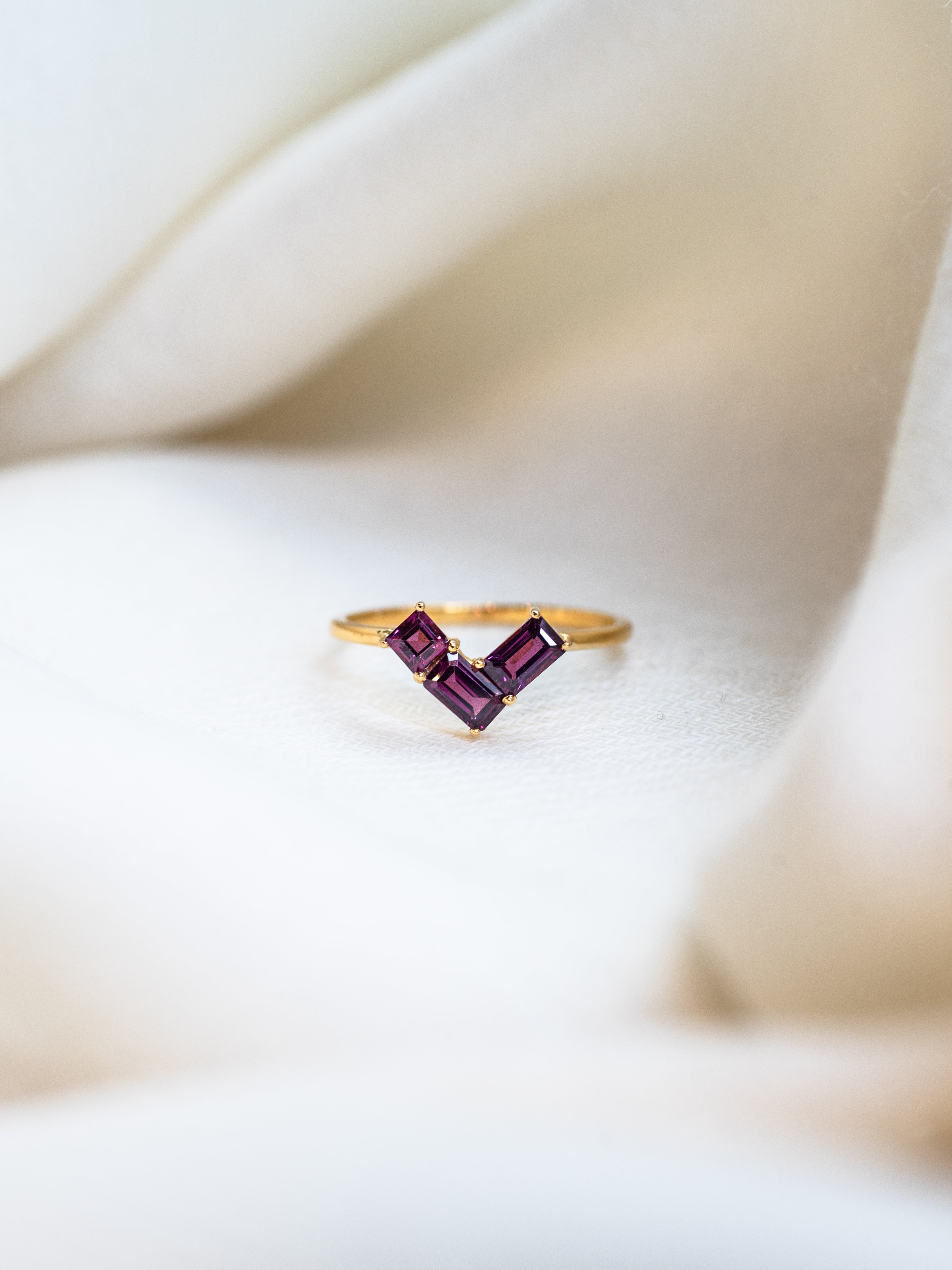 Scarlet Rhodolite Garnet Ring, handcrafted ring in 24K gold vermeil