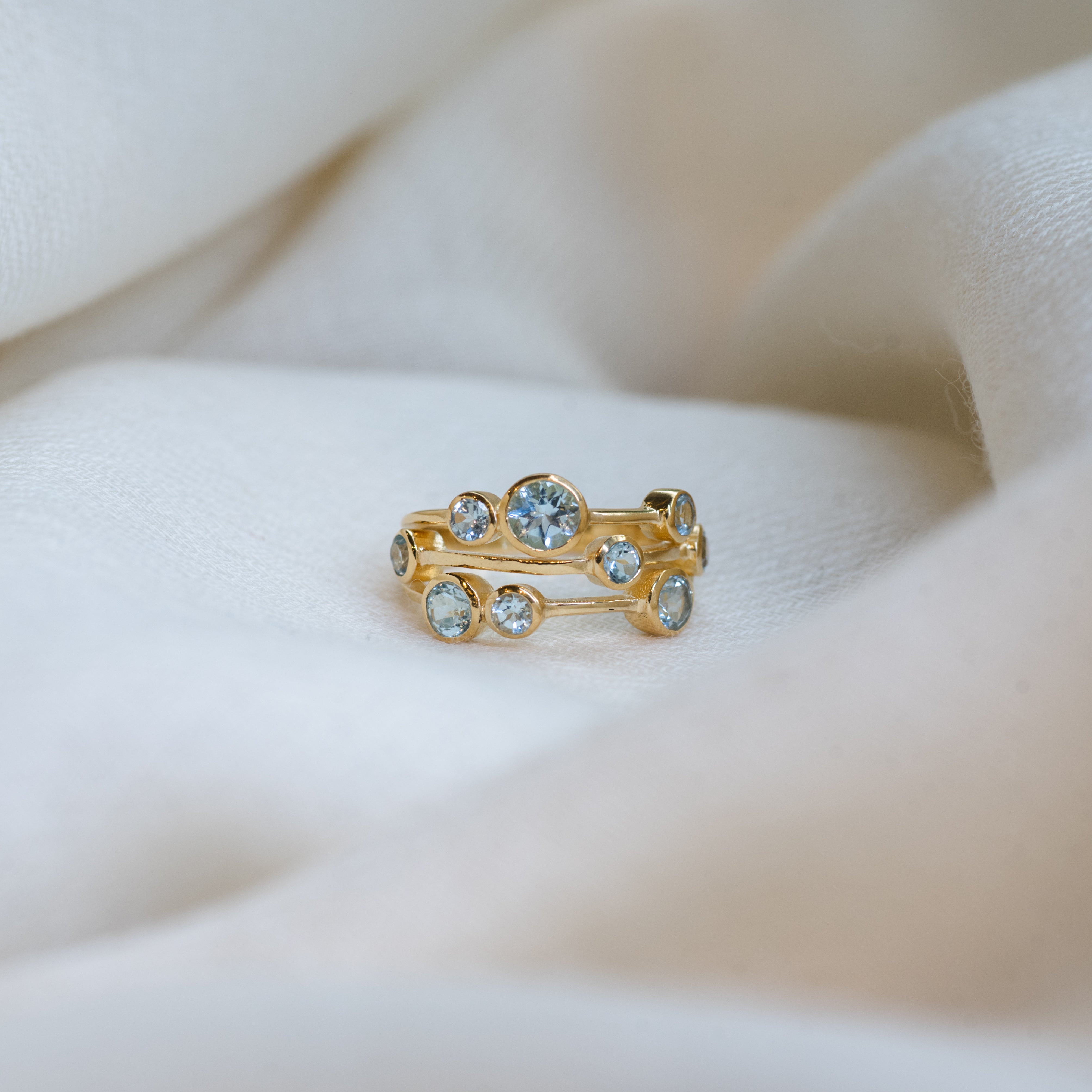 Blue Topaz Bubble Ring, handcrafted ring in 24K gold vermeil