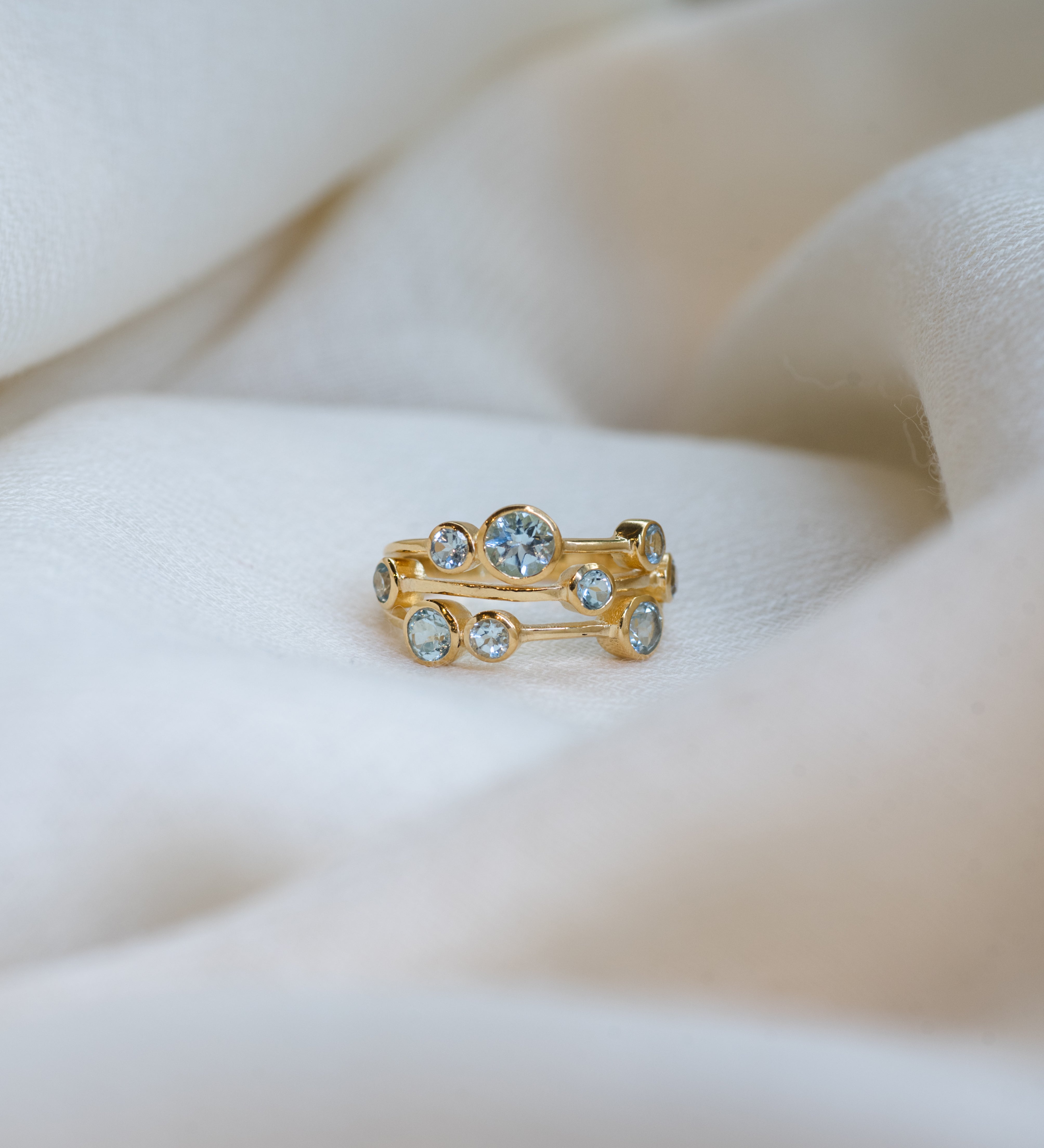 Blue Topaz Bubble Ring, handcrafted ring in 24K gold vermeil