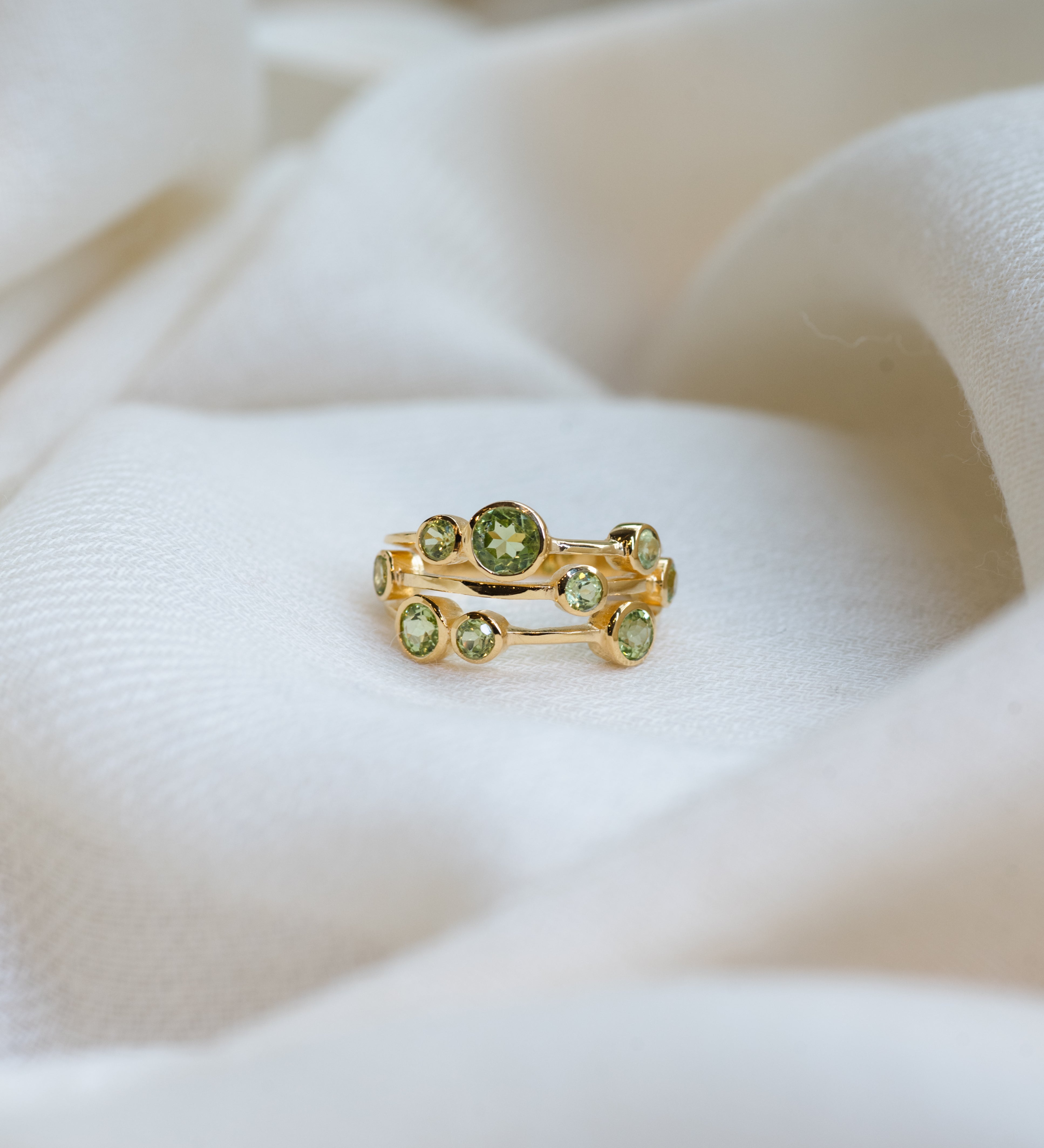 Peridot Orbit Ring, handcrafted ring in 24K gold vermeil