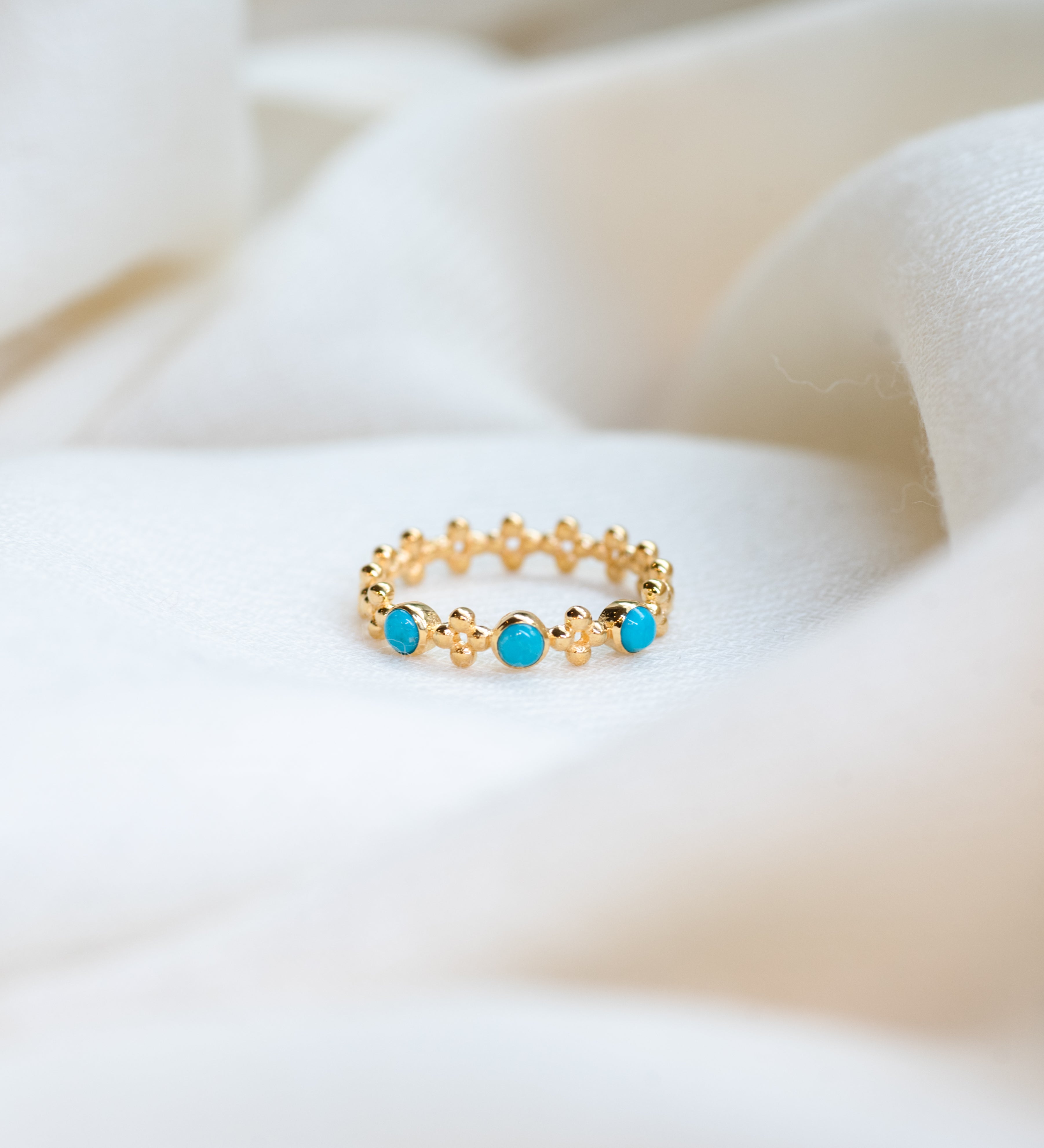 Half Aura Turquoise Ring, handcrafted ring in 24K gold vermeil
