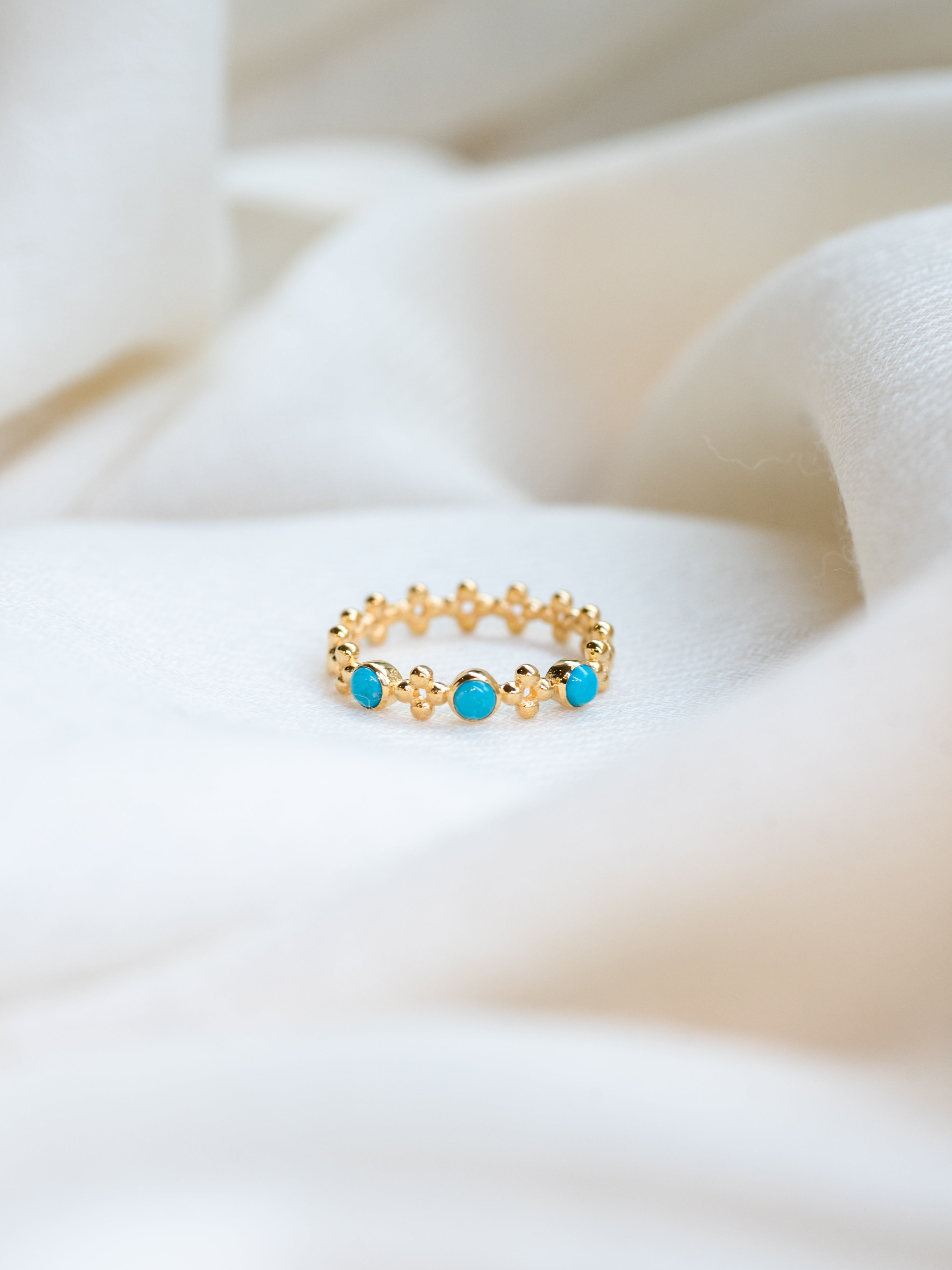 Half Aura Turquoise Ring, handcrafted ring in 24K gold vermeil