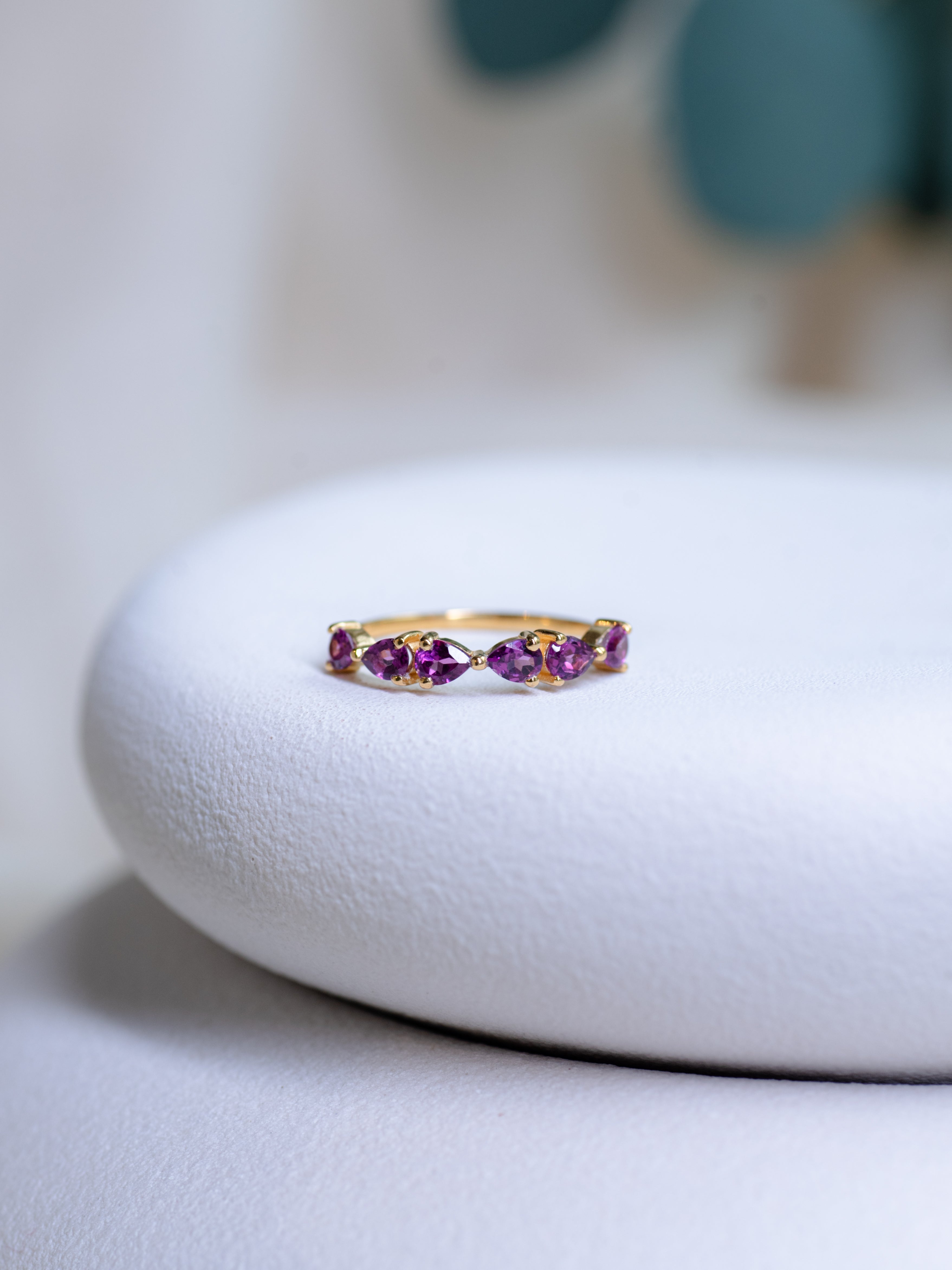 Bow Rhodolite Ring, handcrafted ring in 24K gold vermeil