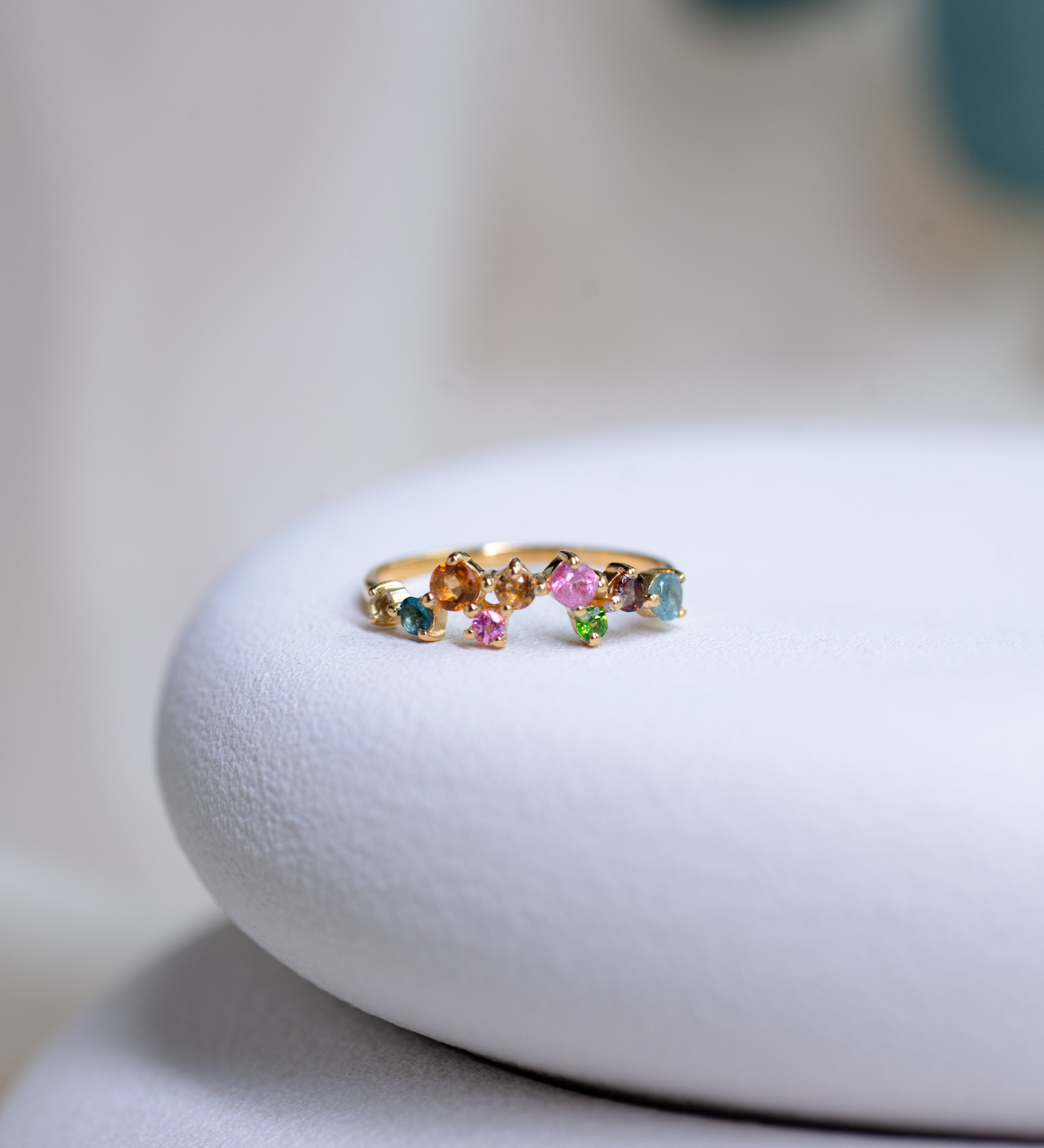 Tourmaline Cluster Ring, handcrafted ring in 24K gold vermeil