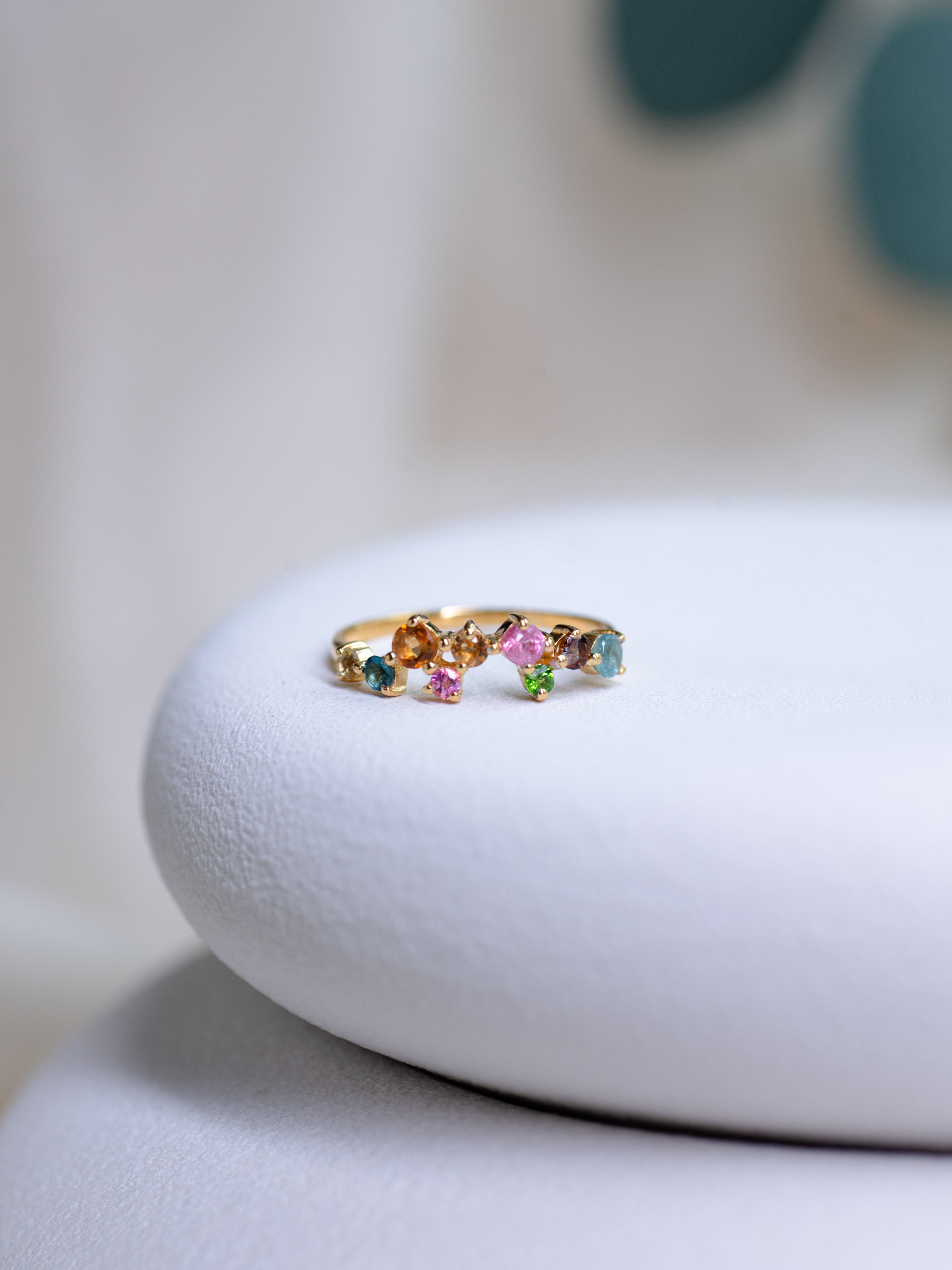 Tourmaline Cluster Ring, handcrafted ring in 24K gold vermeil