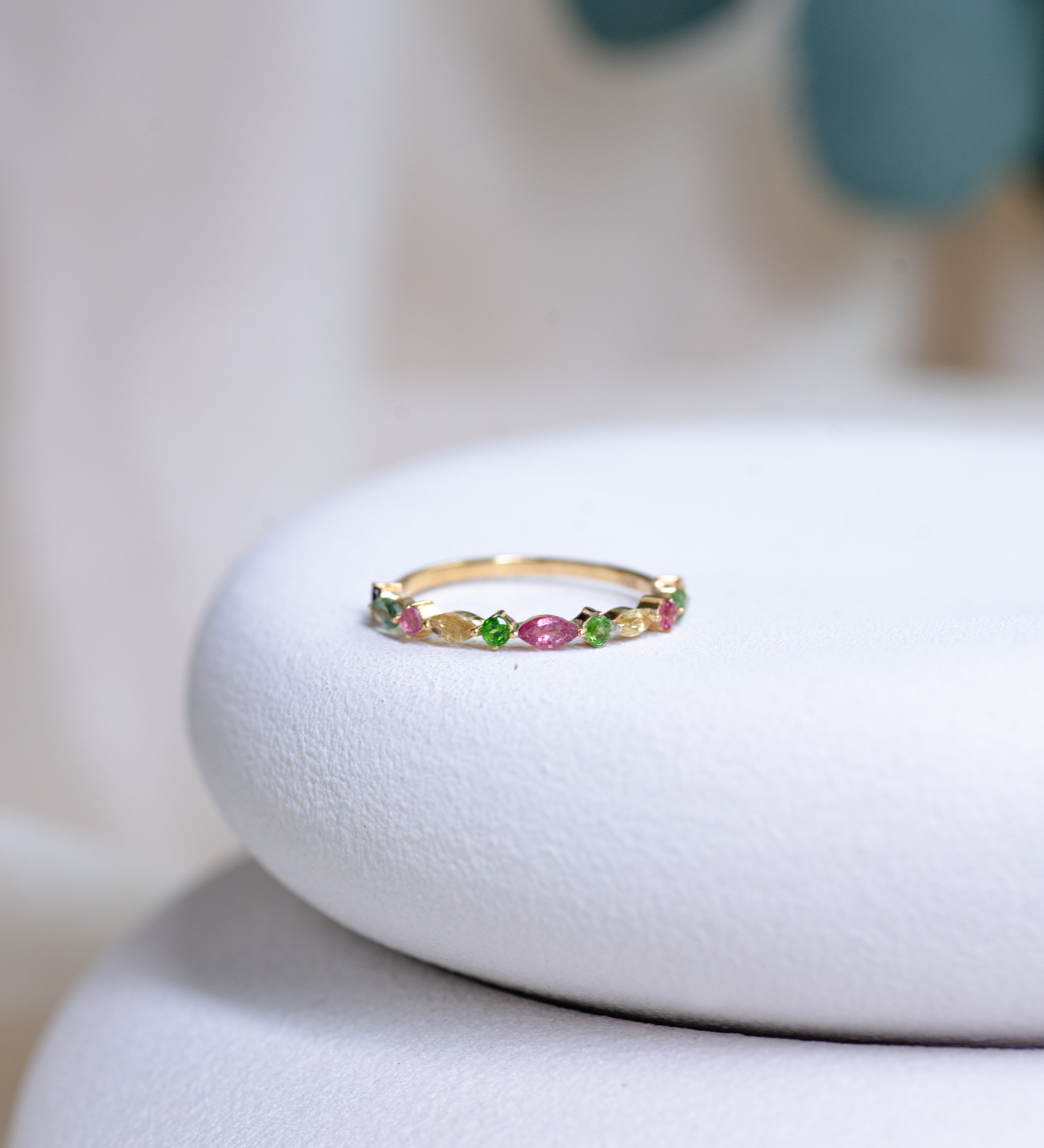Spectrum Tourmaline Band, handcrafted ring in 24K gold vermeil