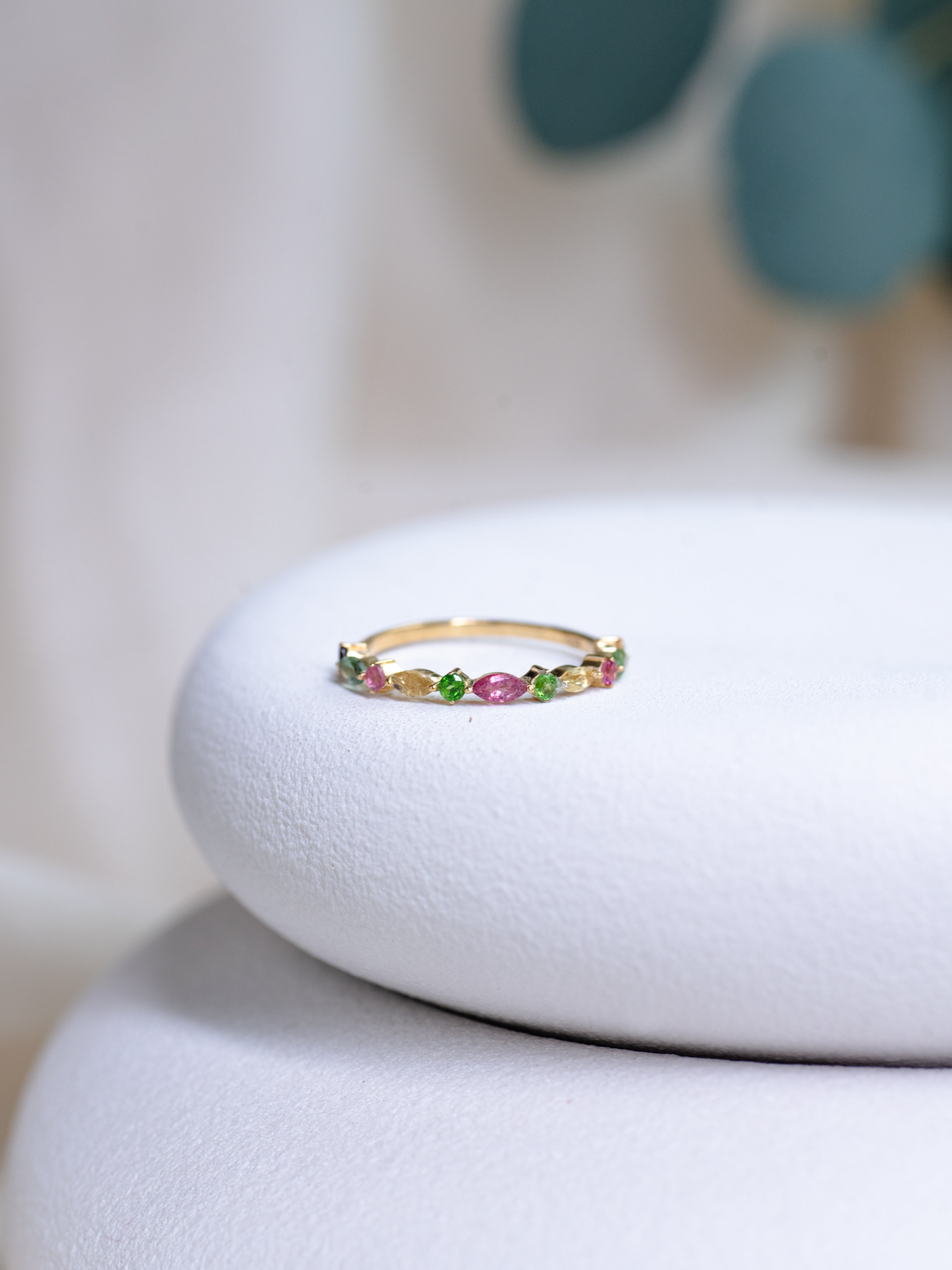 Spectrum Tourmaline Band, handcrafted ring in 24K gold vermeil