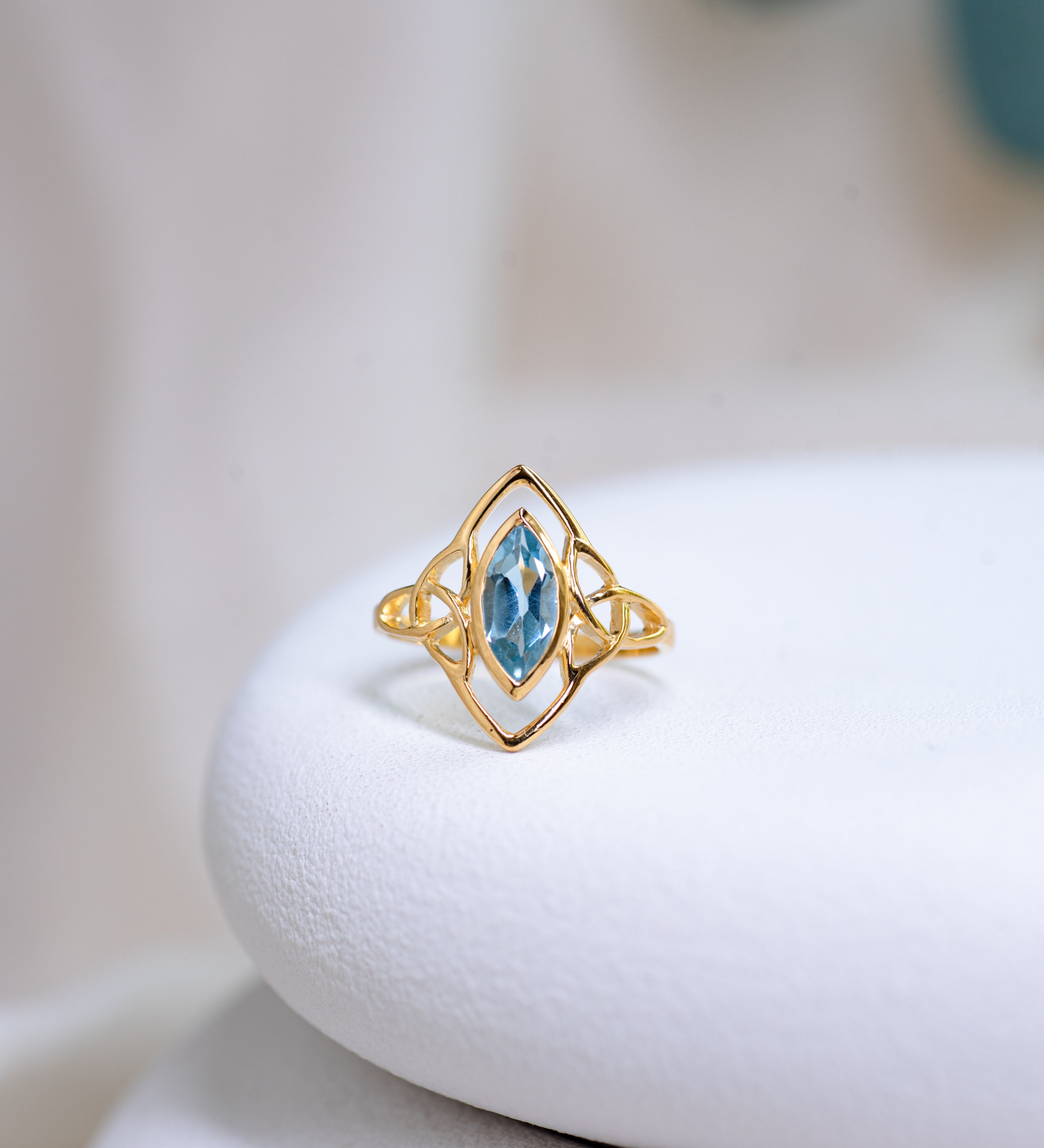 Celtic Knot Topaz Ring, handcrafted ring in 24K gold vermeil