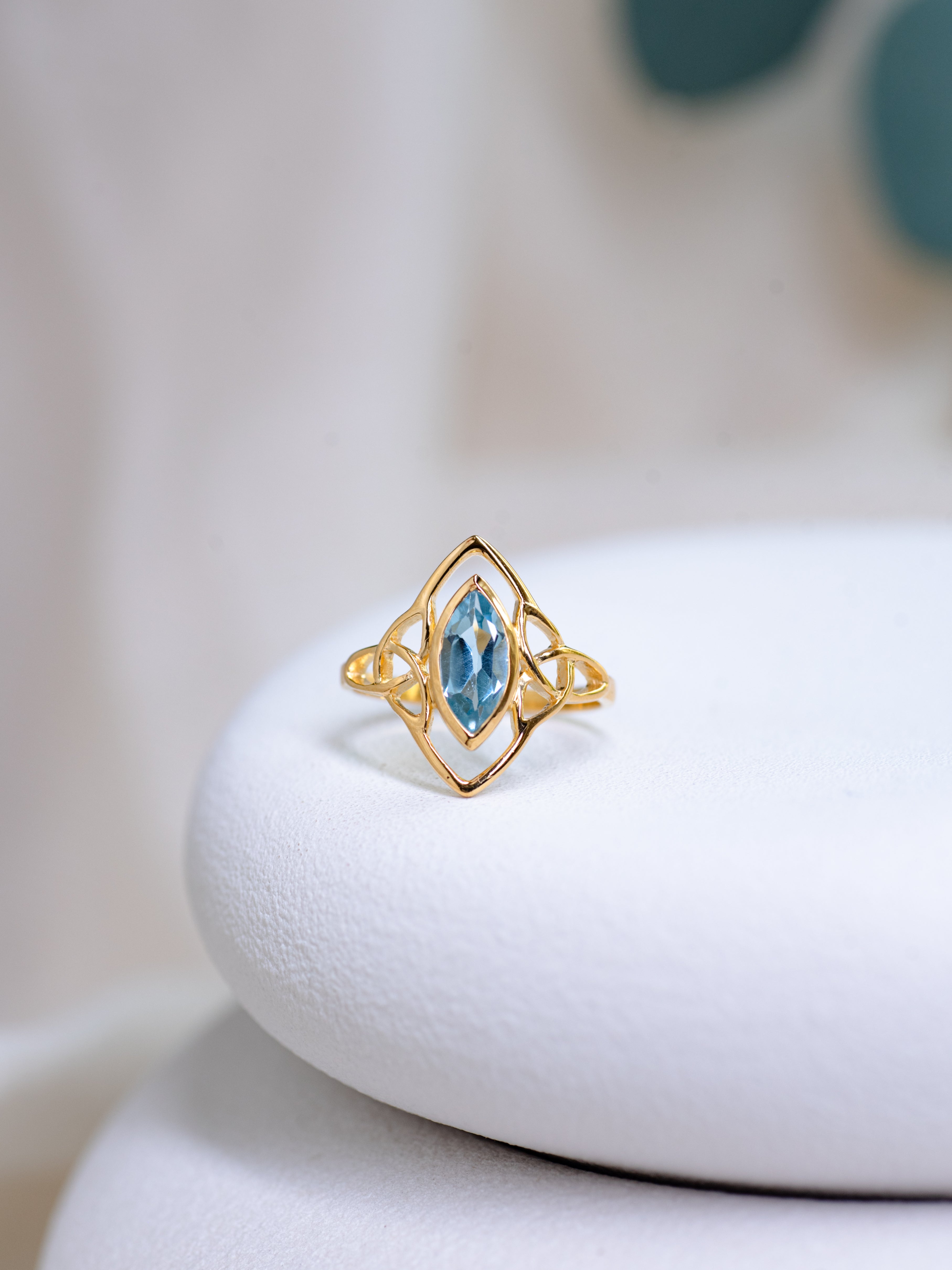 Celtic Knot Topaz Ring, handcrafted ring in 24K gold vermeil