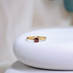 Square Garnet Ring, handcrafted ring in 24K gold vermeil