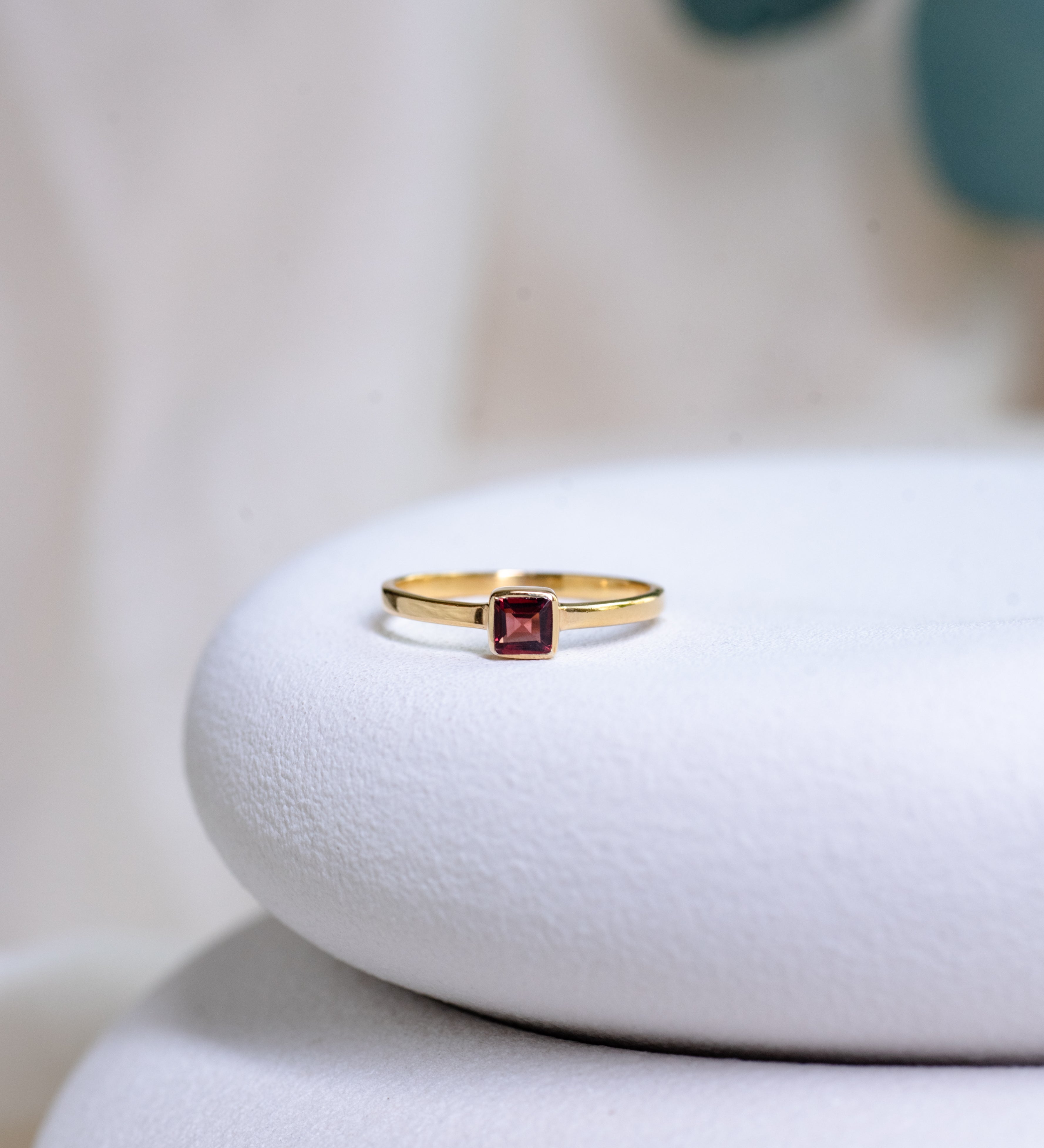 Square Garnet Ring, handcrafted ring in 24K gold vermeil