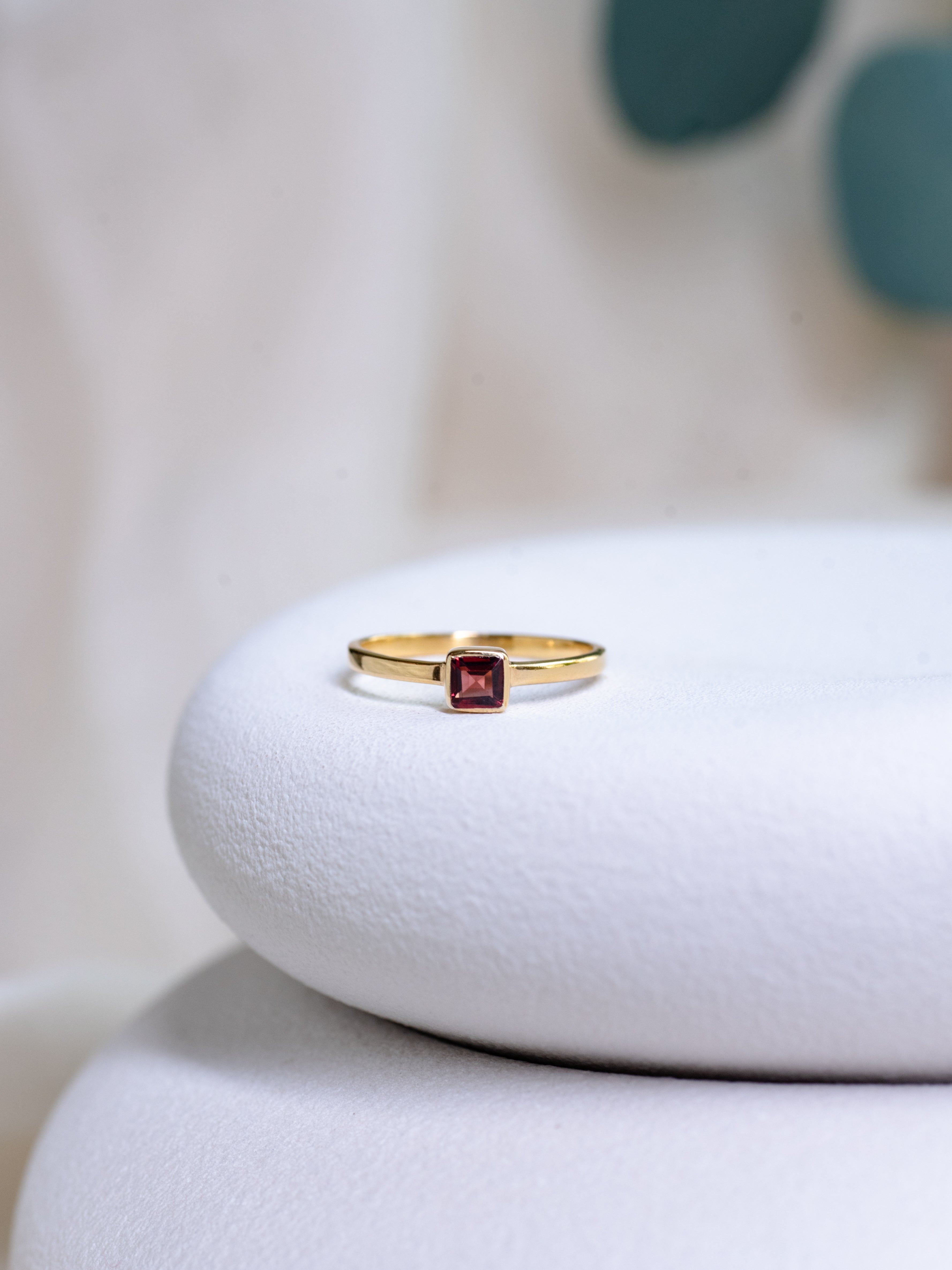Square Garnet Ring, handcrafted ring in 24K gold vermeil