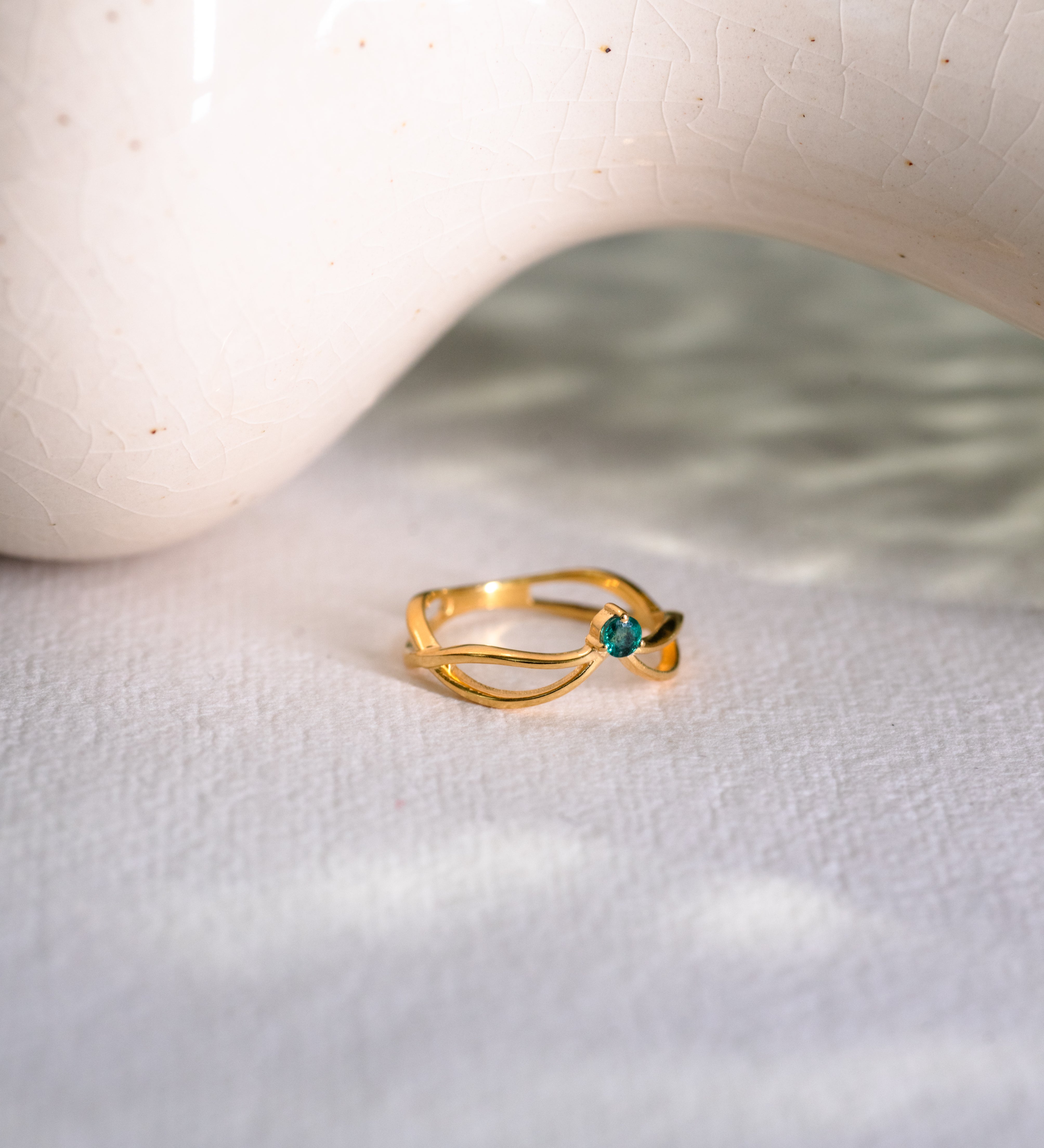 Elanza Emerald Ring, handcrafted ring in 24K gold vermeil