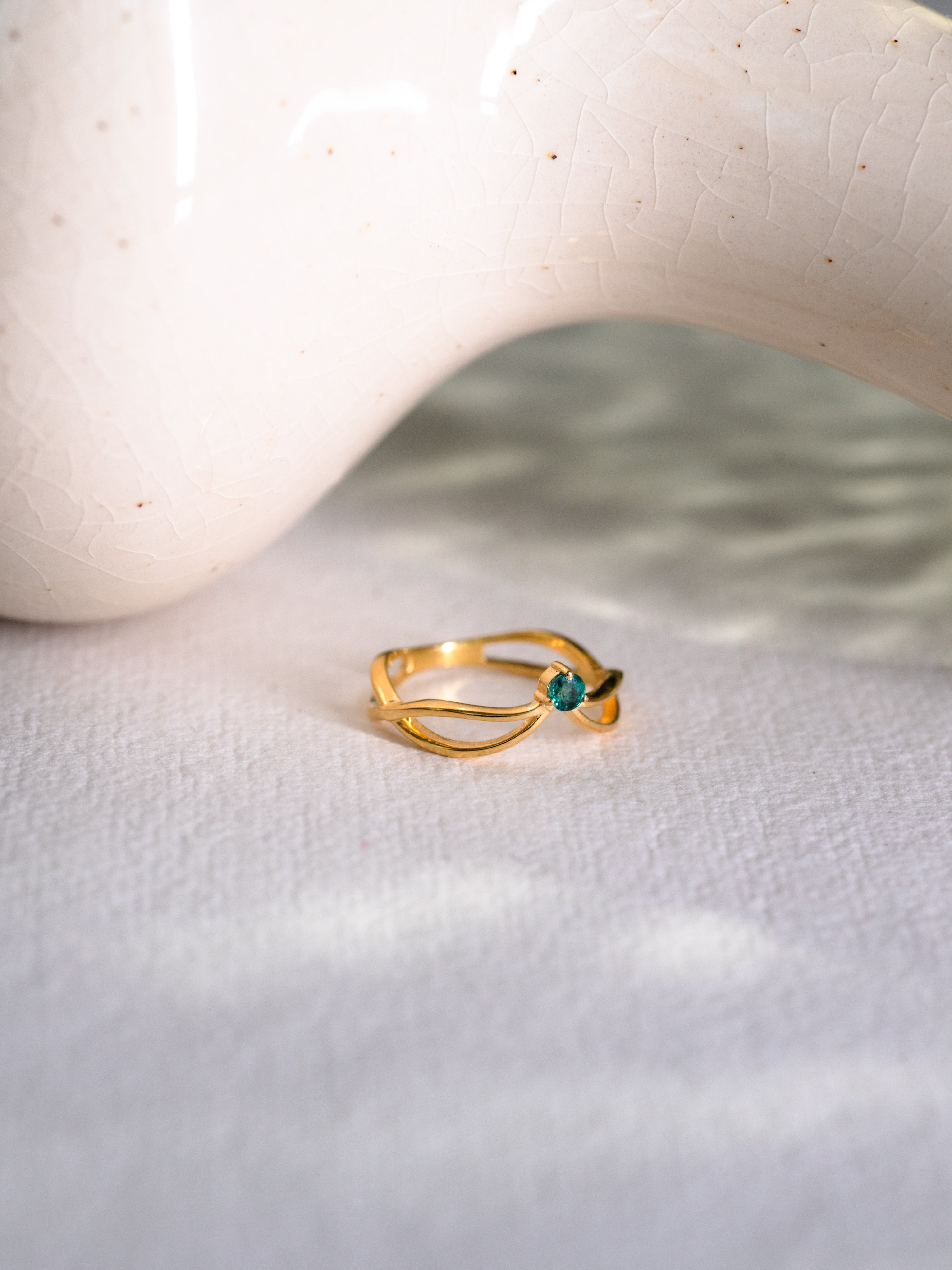 Elanza Emerald Ring, handcrafted ring in 24K gold vermeil