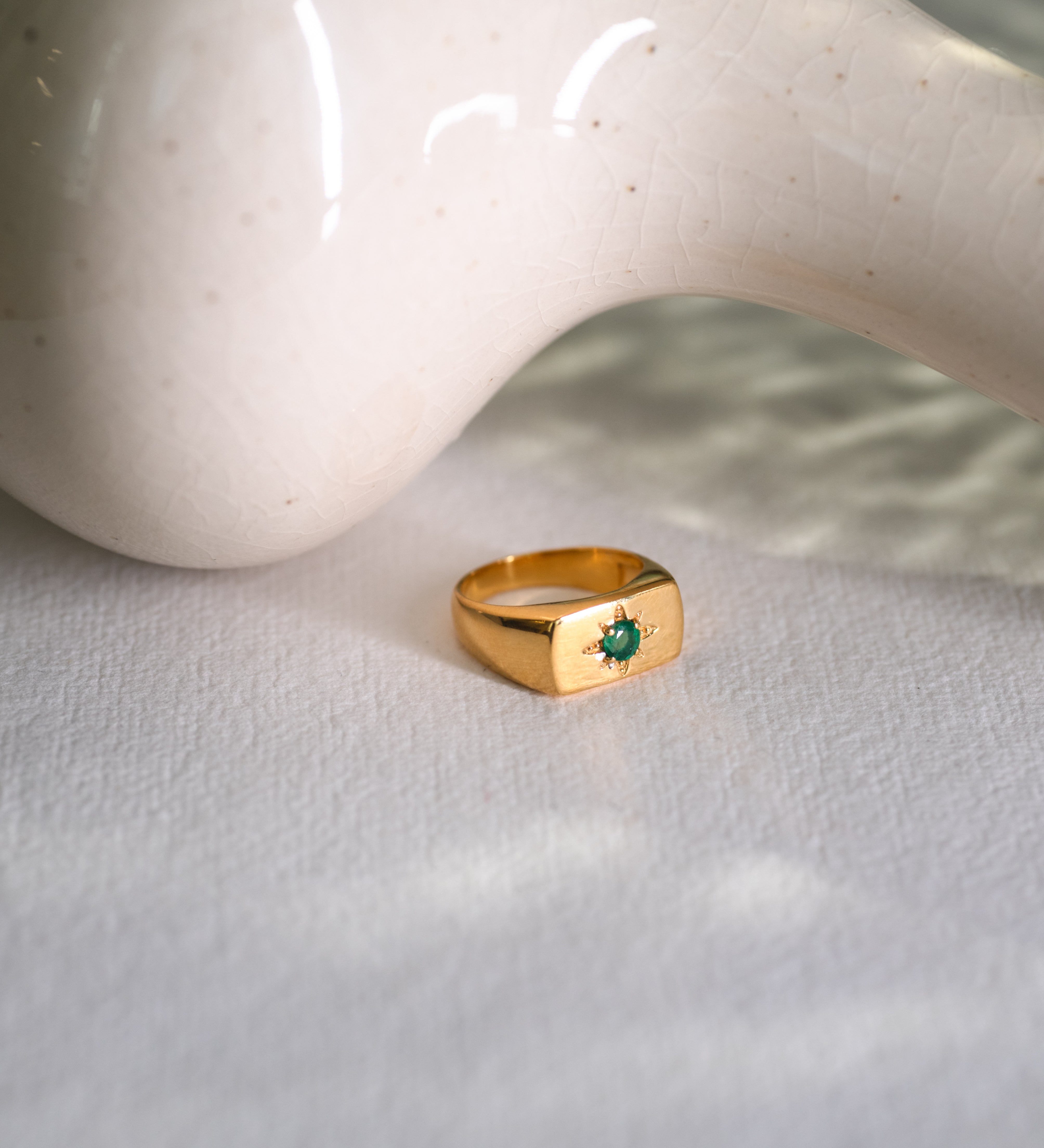 Stellar Emerald Ring, handcrafted ring in 24K gold vermeil