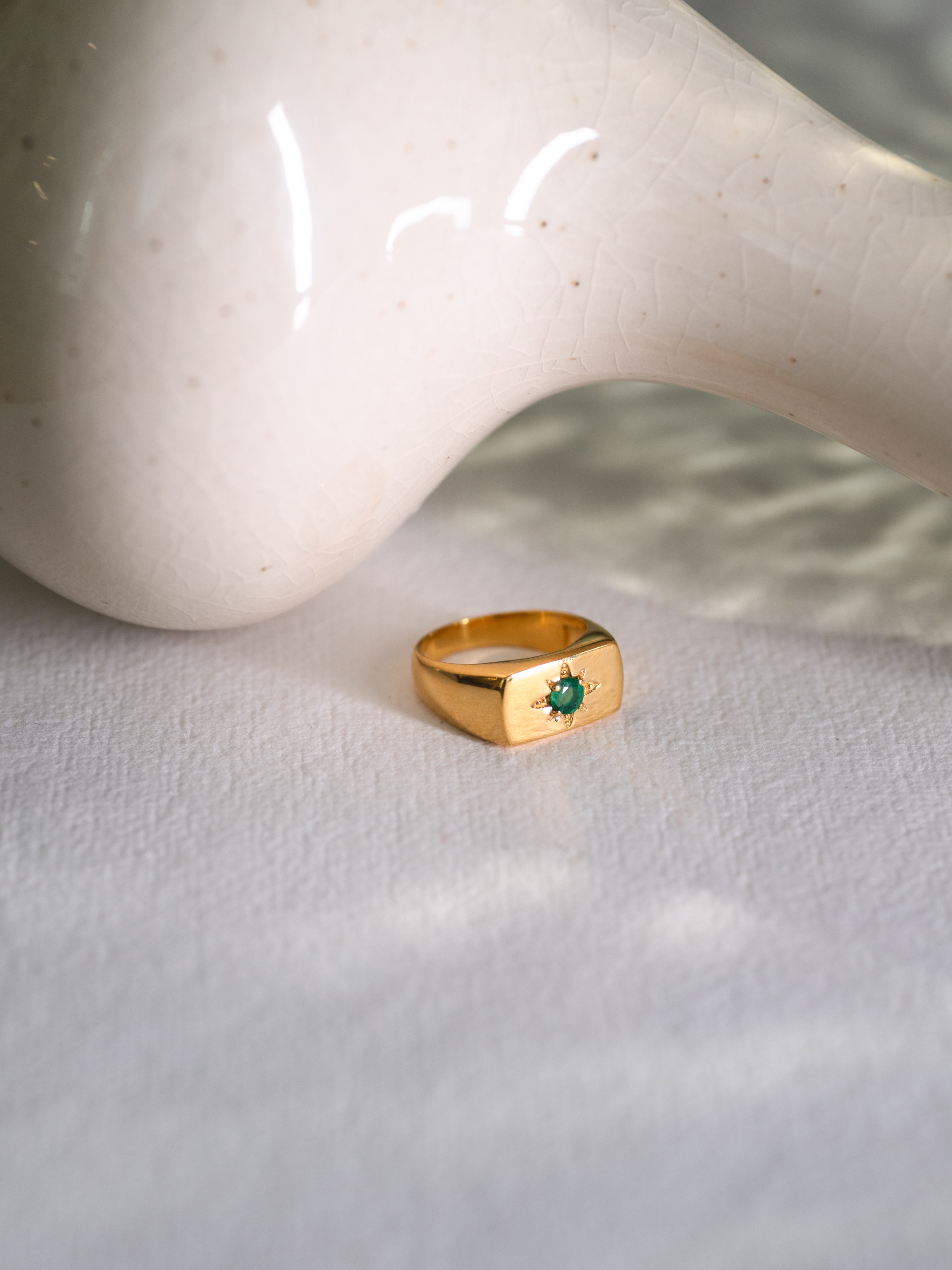 Stellar Emerald Ring, handcrafted ring in 24K gold vermeil