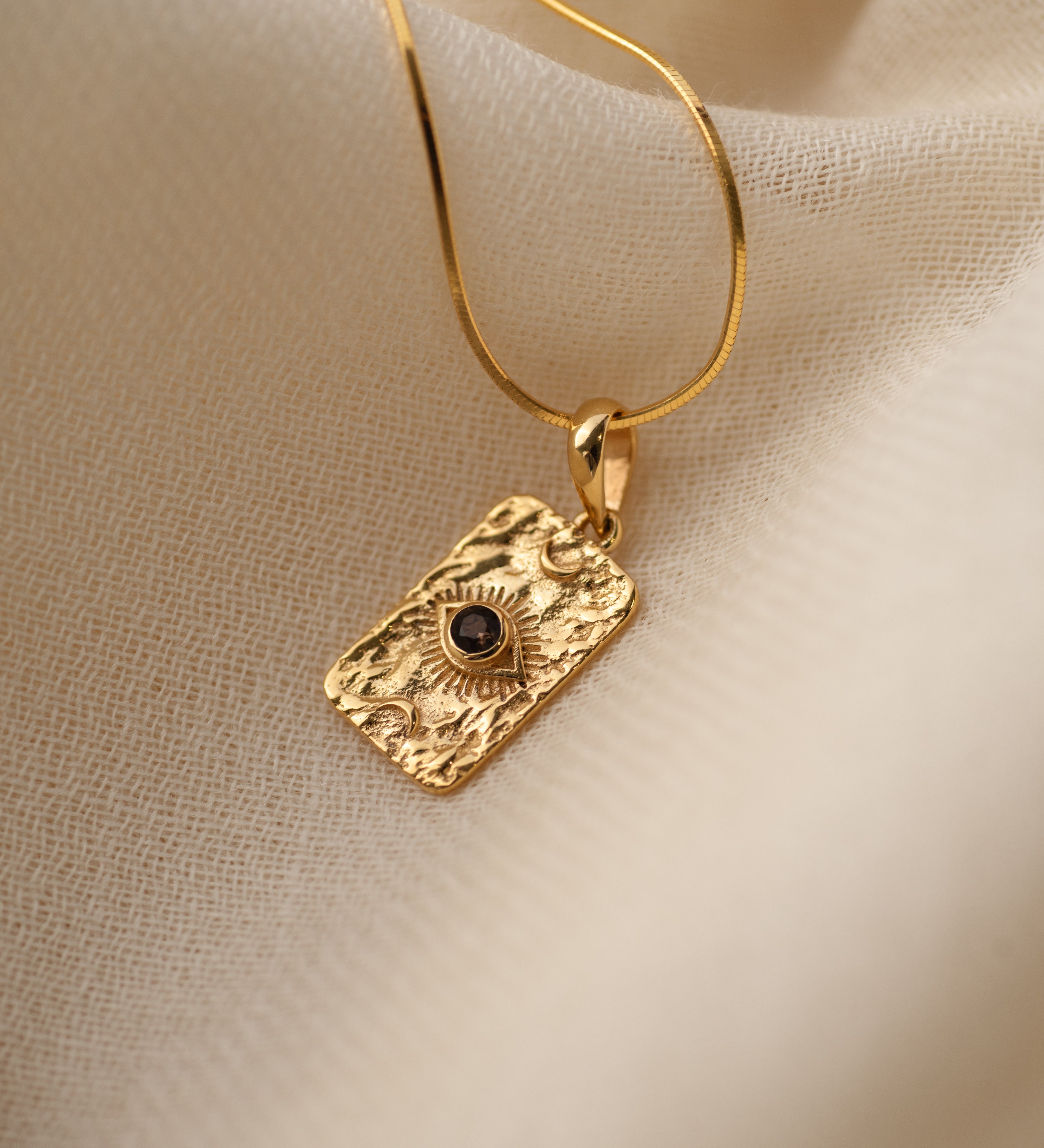 Evil Eye Smoky Quartz Pendant, handcrafted pendant in 24K gold vermeil