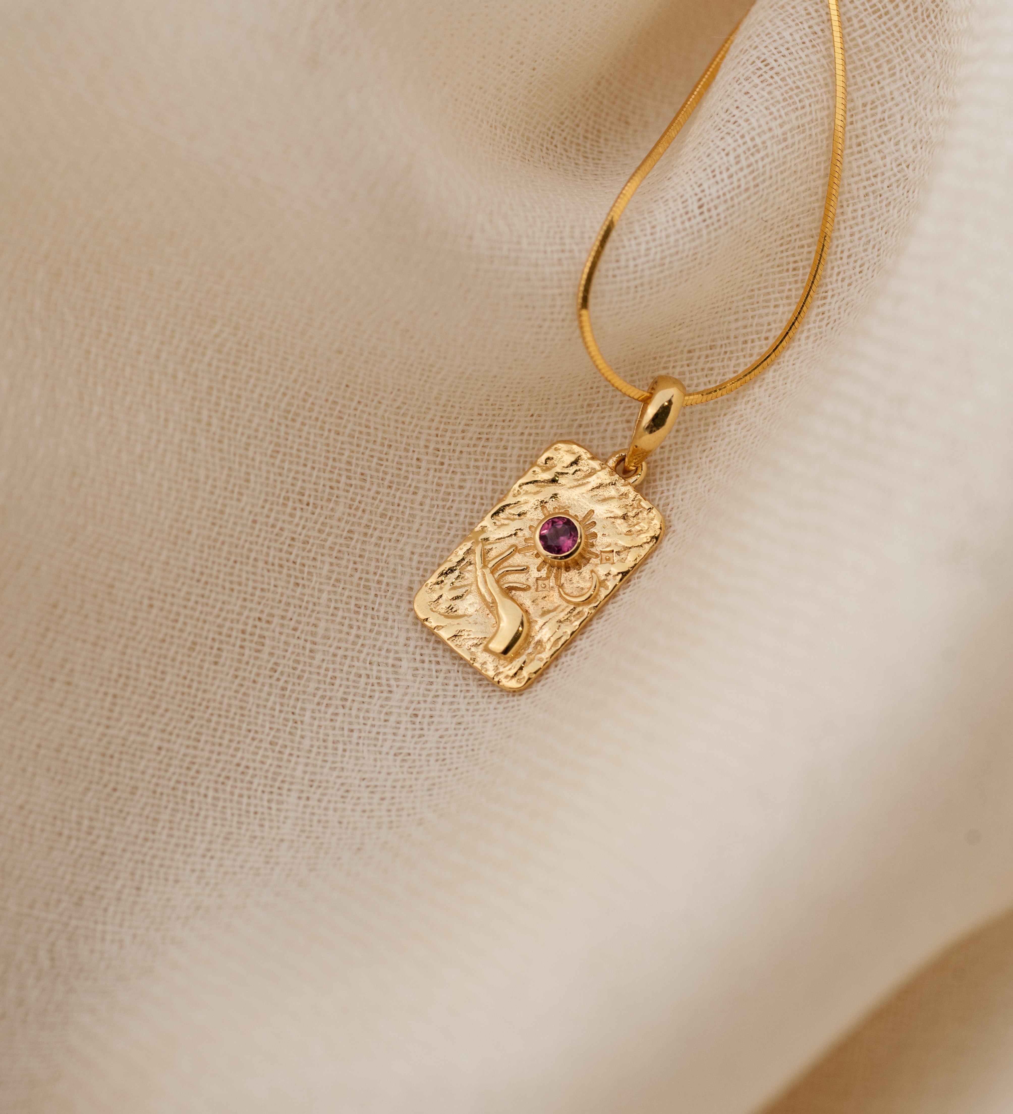 Elysium Rhodolite Garnet Pendant, handcrafted pendant in 24K gold vermeil