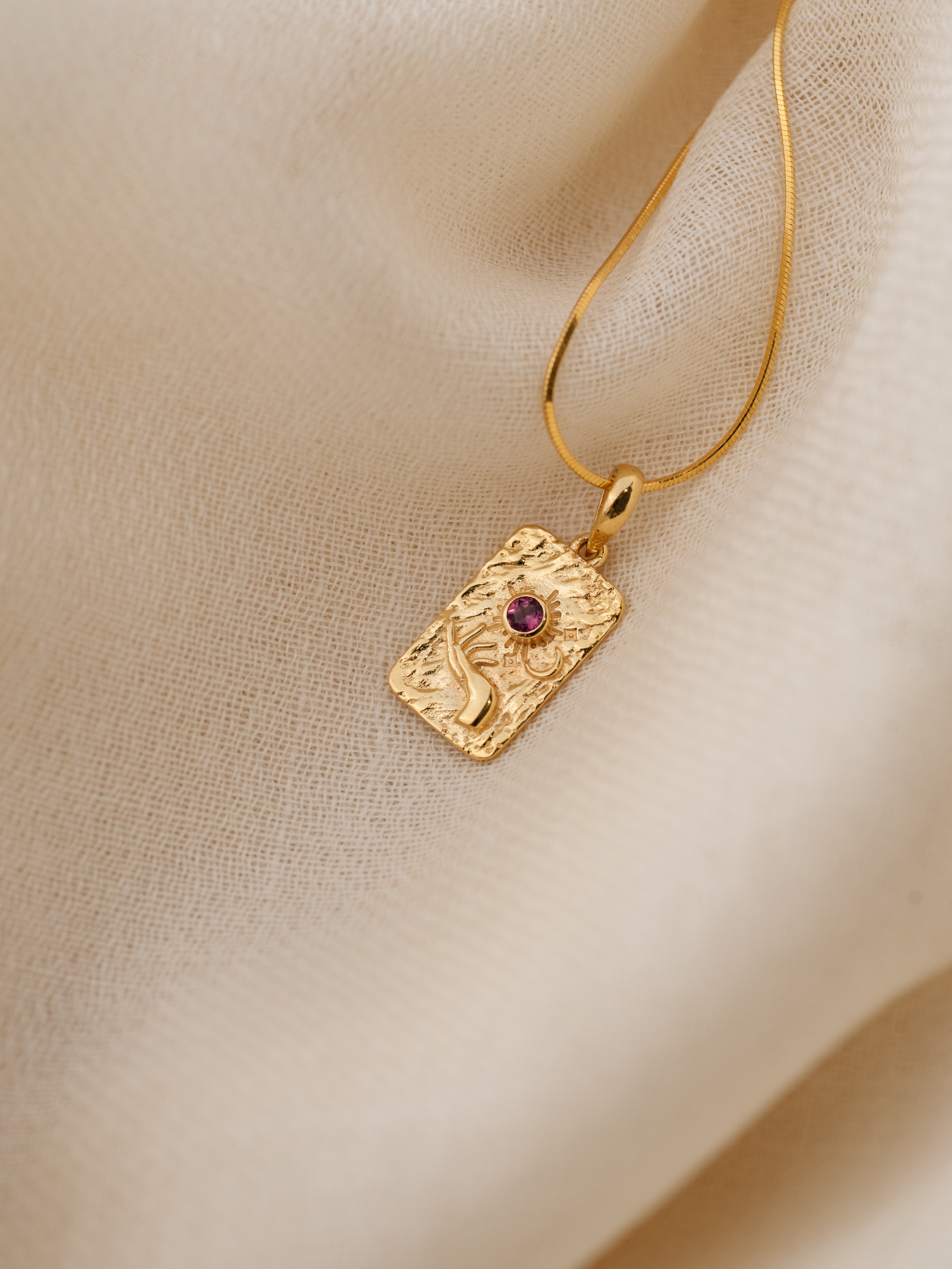 Elysium Rhodolite Garnet Pendant, handcrafted pendant in 24K gold vermeil