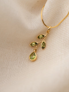Leaf Peridot Pendant, handcrafted pendant in 24K gold vermeil