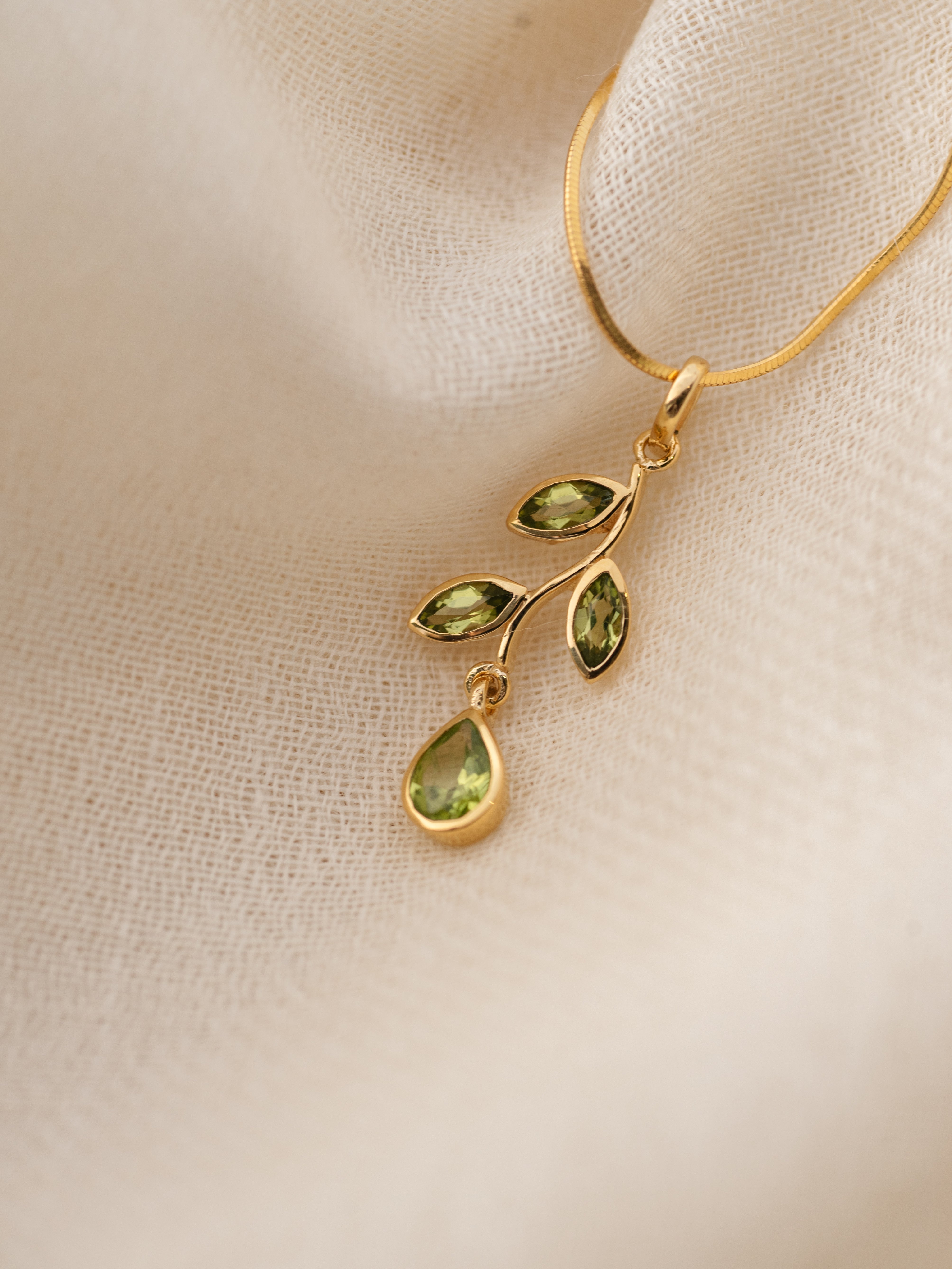 Leaf Peridot Pendant, handcrafted pendant in 24K gold vermeil