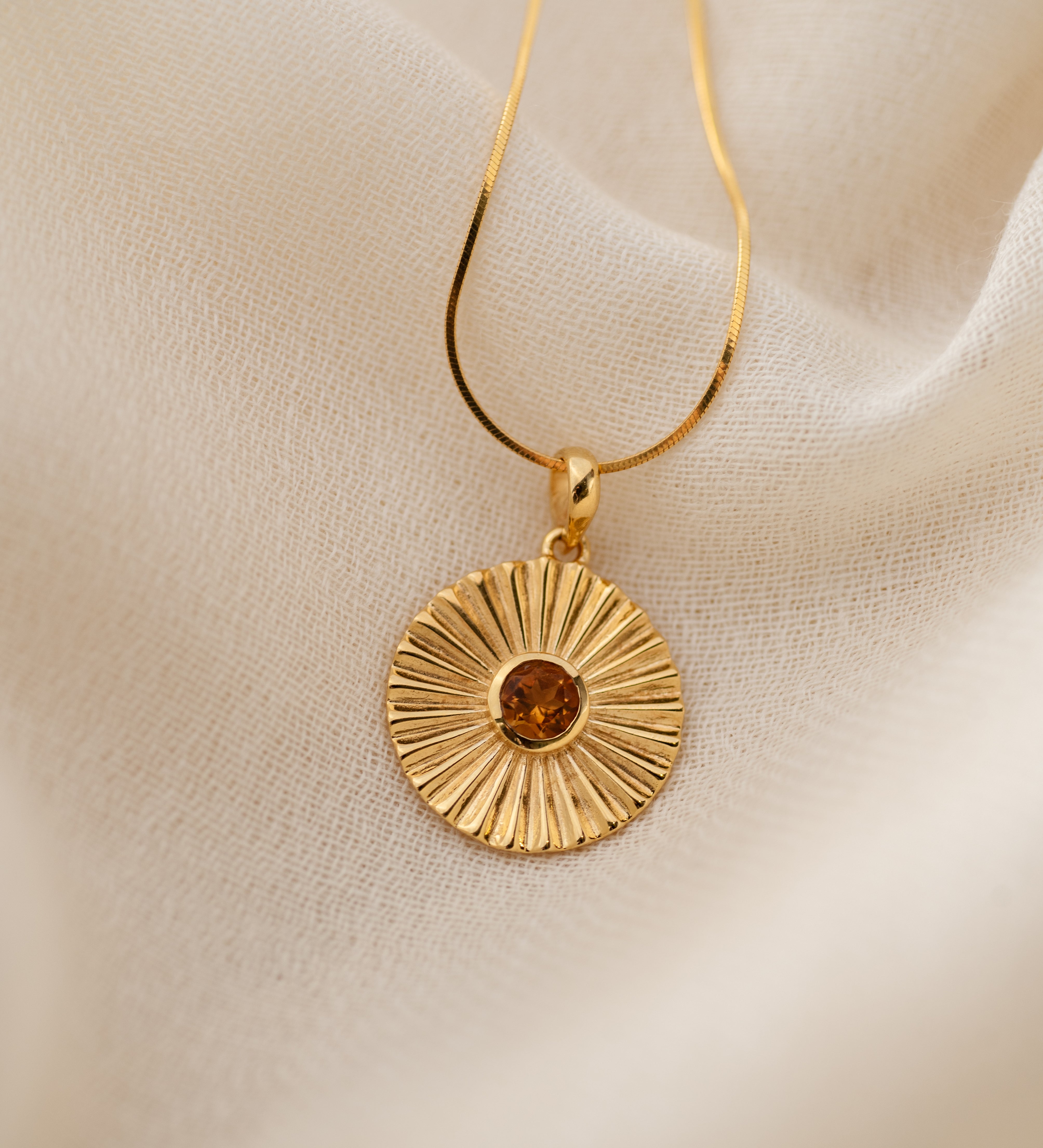 Sunburst Citrine Pendant, handcrafted pendant in 24K gold vermeil