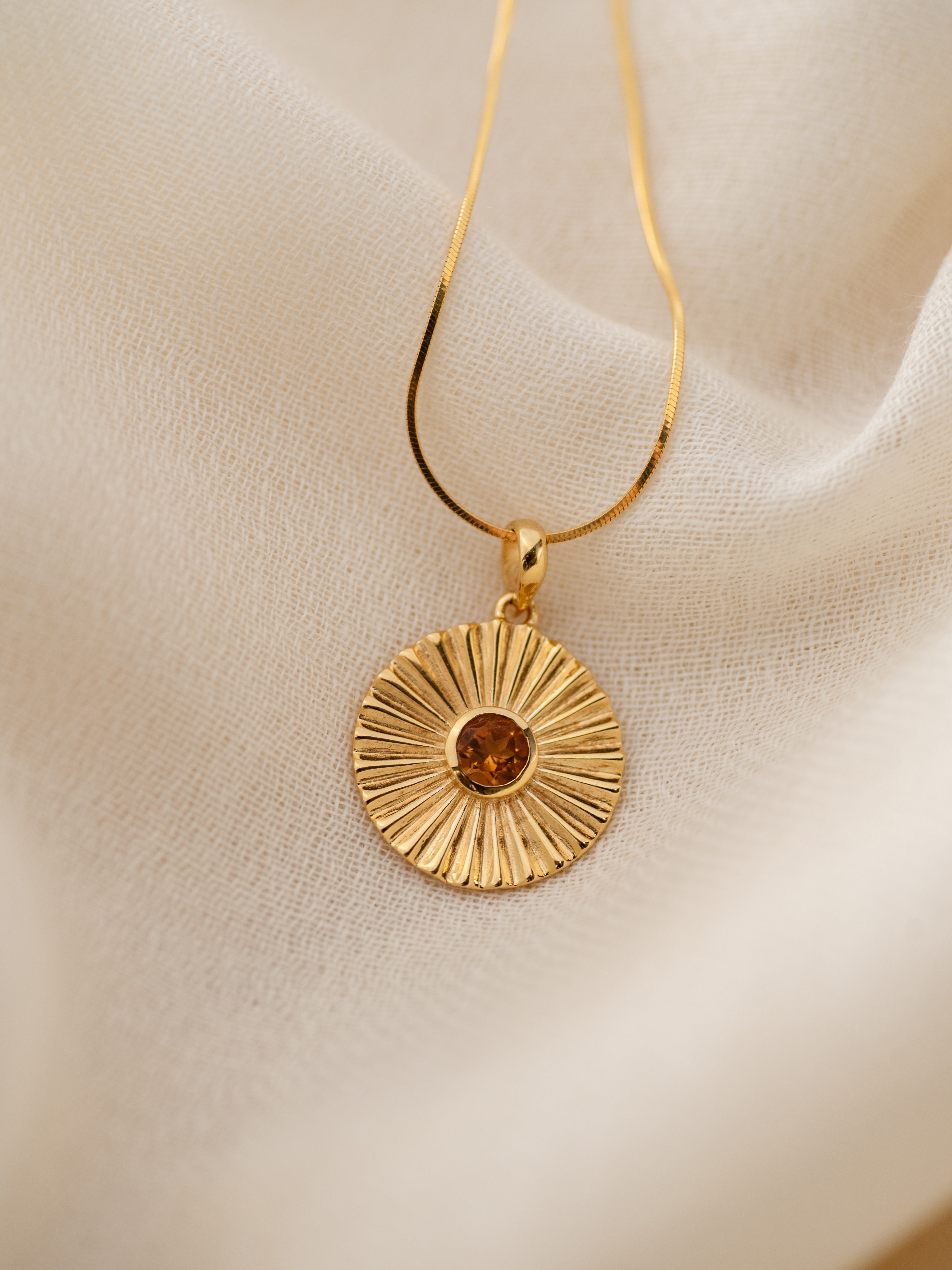 Sunburst Citrine Pendant, handcrafted pendant in 24K gold vermeil