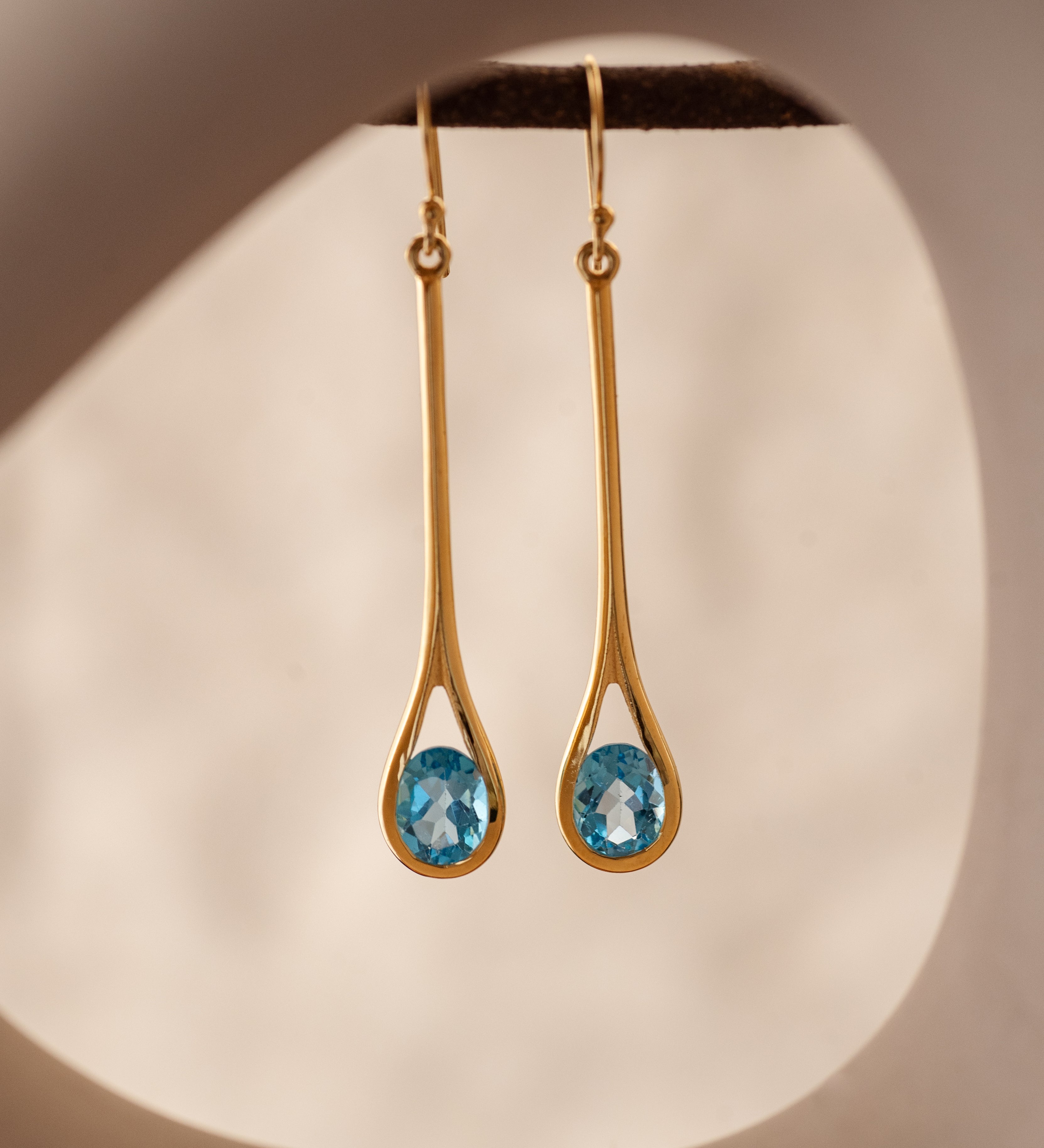 Serena Swiss Blue Topaz Earrings, handcrafted earrings in 24K gold vermeil
