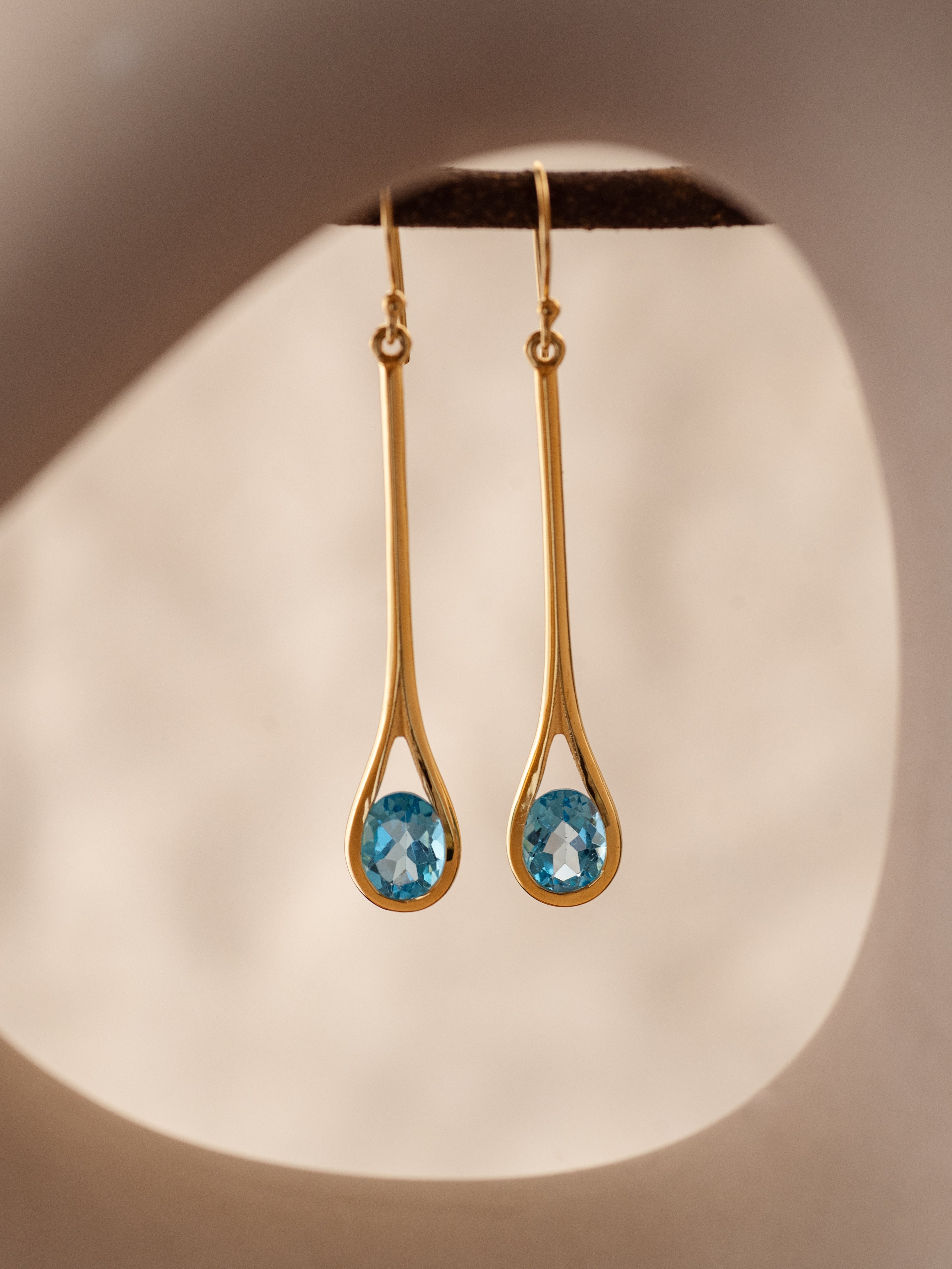 Serena Swiss Blue Topaz Earrings, handcrafted earrings in 24K gold vermeil