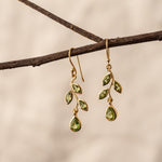 Leaf Peridot Earrings, handcrafted earrings in 24K gold vermeil