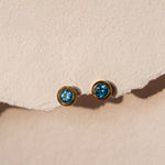 Azure Swiss Blue Topaz Stud Earrings, handcrafted earrings in 24K gold vermeil