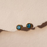 Azure Swiss Blue Topaz Stud Earrings, handcrafted earrings in 24K gold vermeil