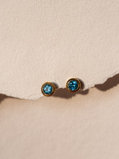 Azure Swiss Blue Topaz Stud Earrings, handcrafted earrings in 24K gold vermeil