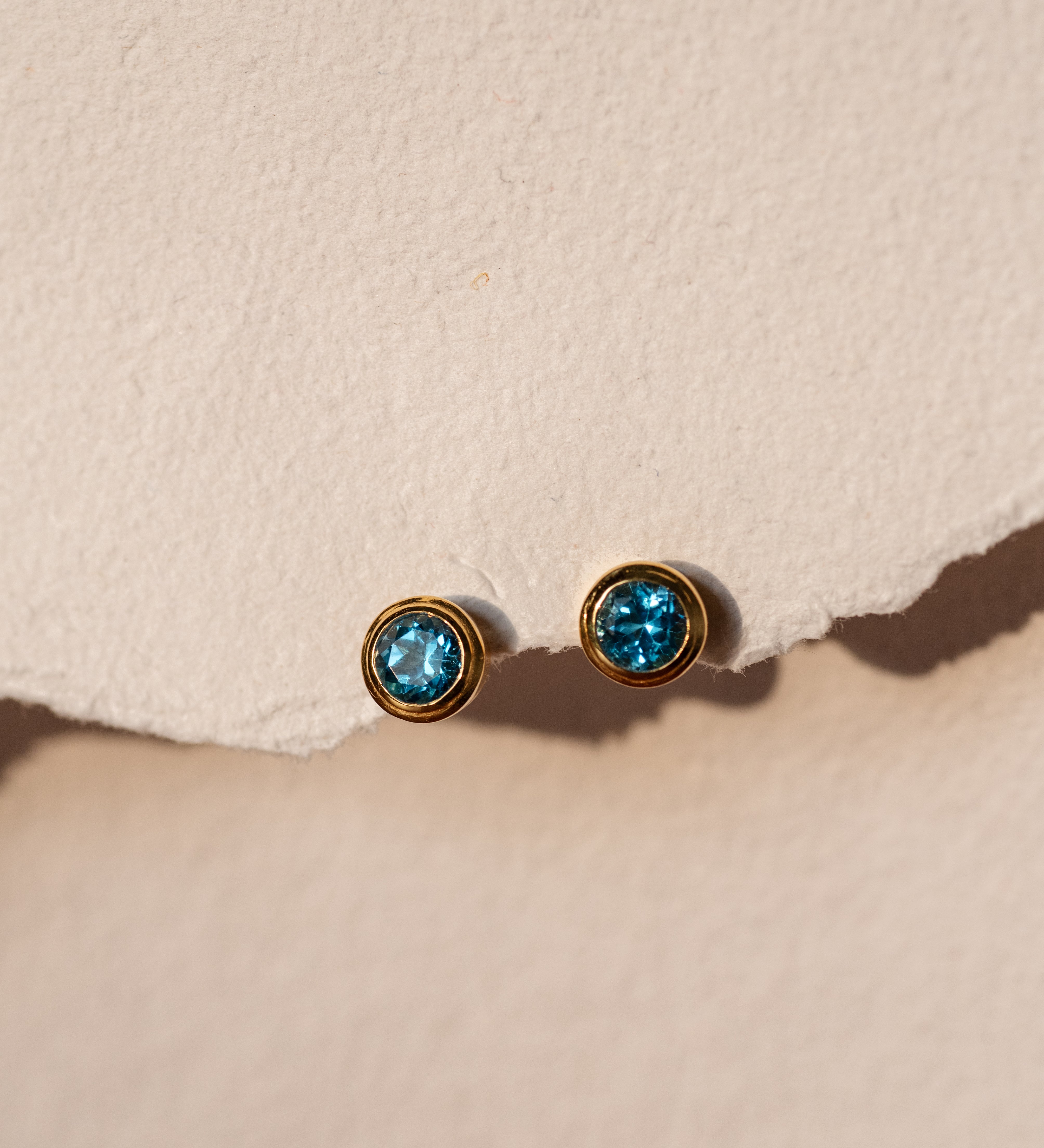 Azure Swiss Blue Topaz Stud Earrings, handcrafted earrings in 24K gold vermeil