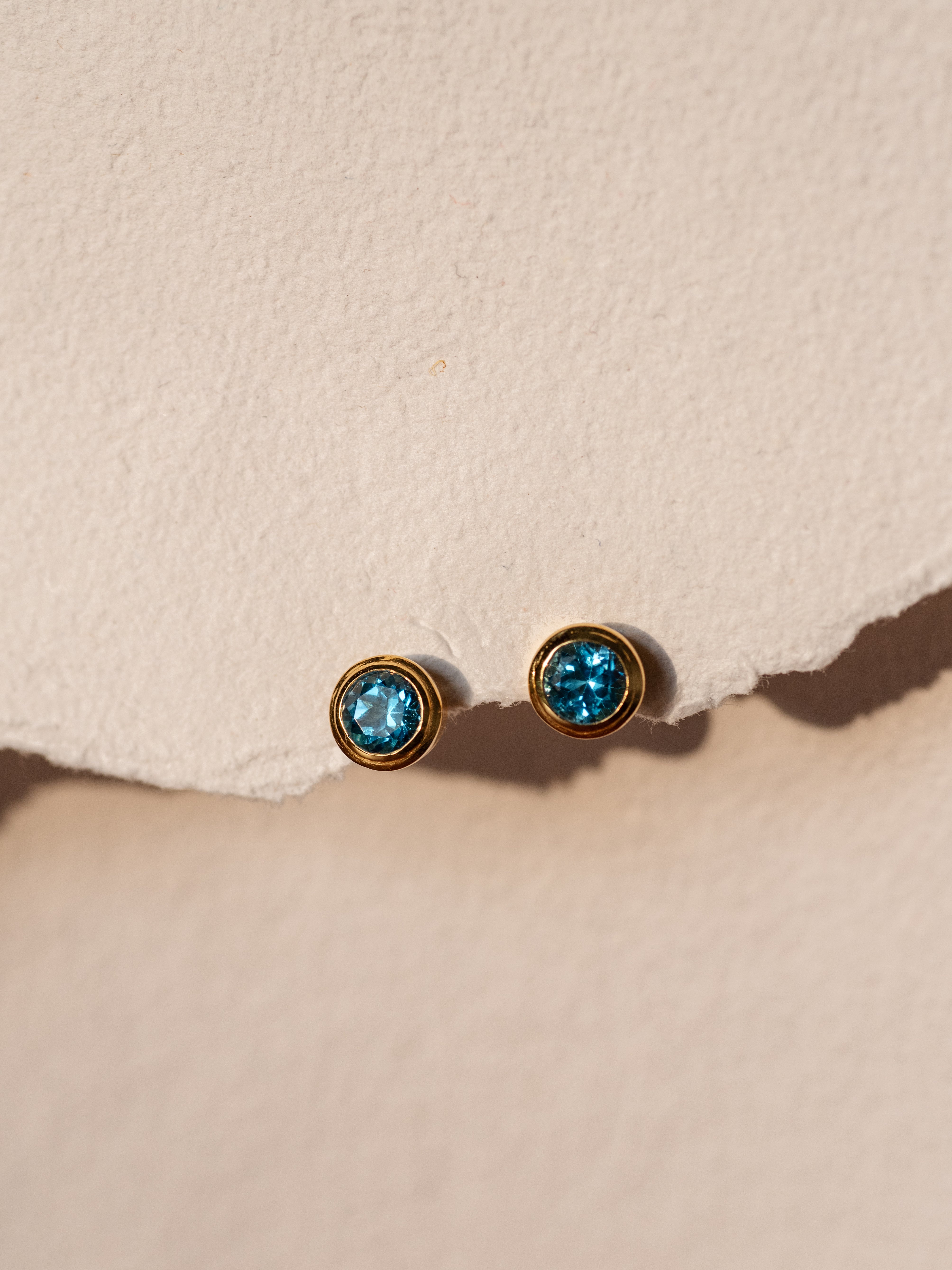 Azure Swiss Blue Topaz Stud Earrings, handcrafted earrings in 24K gold vermeil