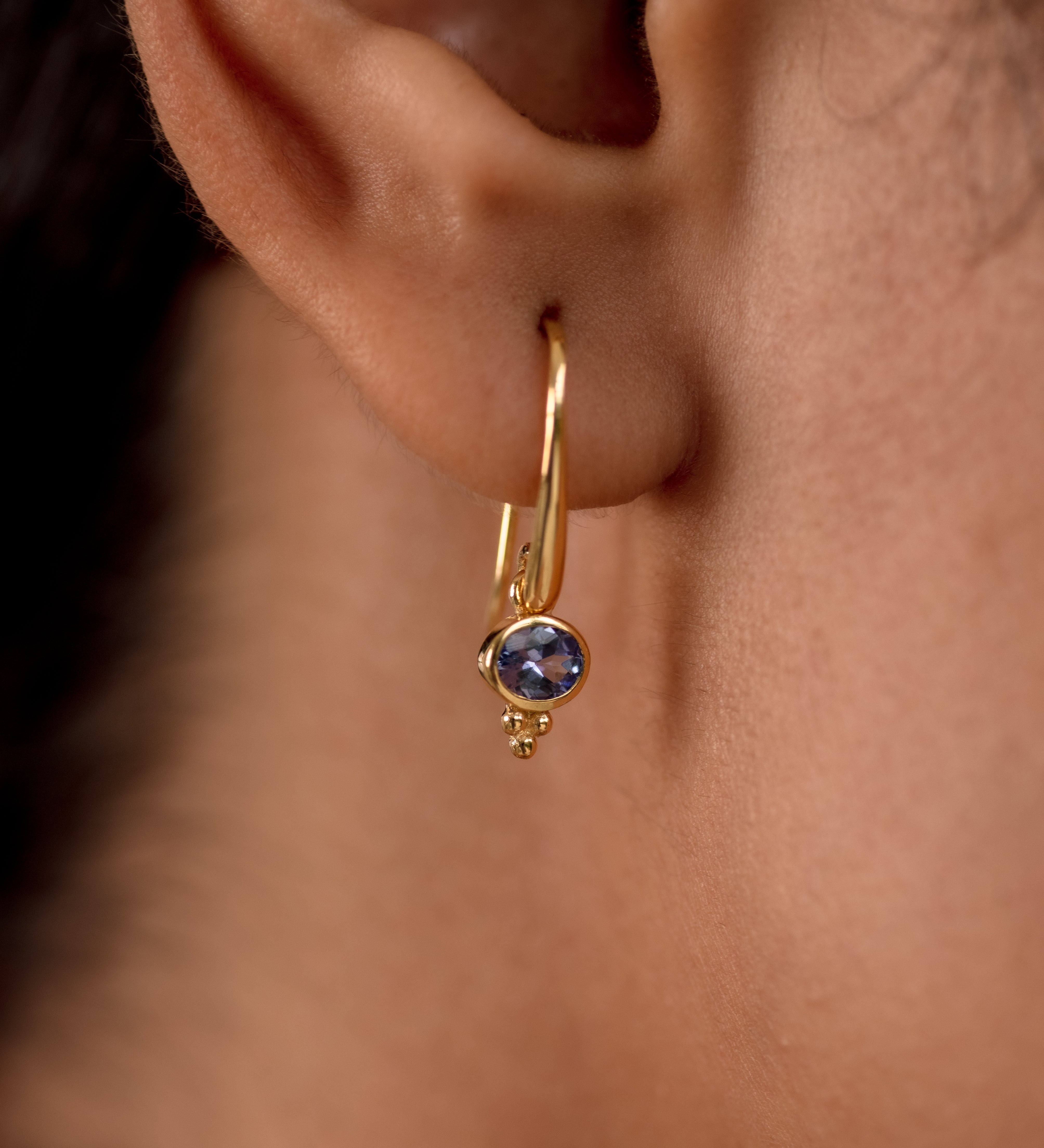 Kaya Tanzanite Earrings, handcrafted earrings in 24K gold vermeil