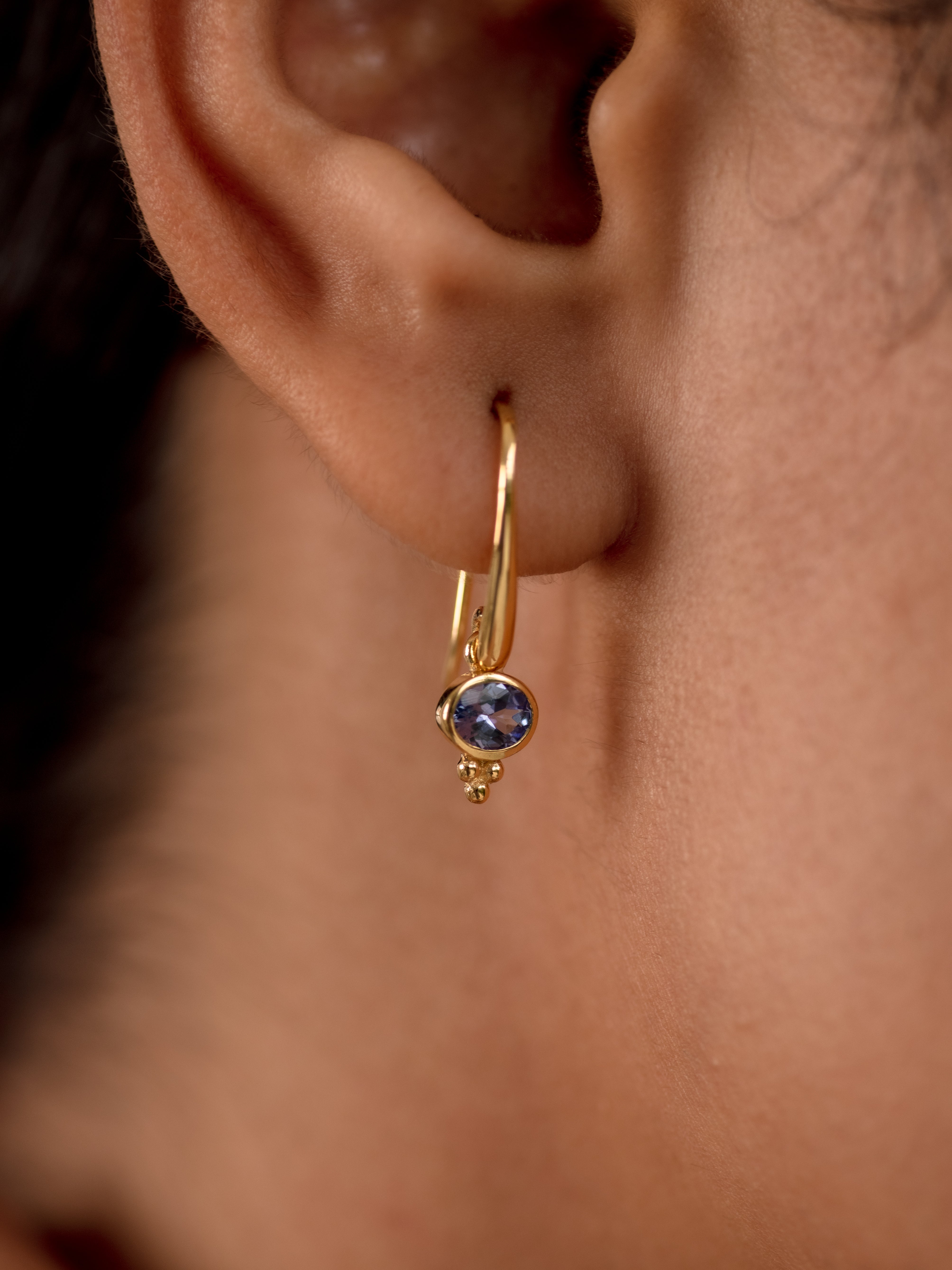 Kaya Tanzanite Earrings, handcrafted earrings in 24K gold vermeil