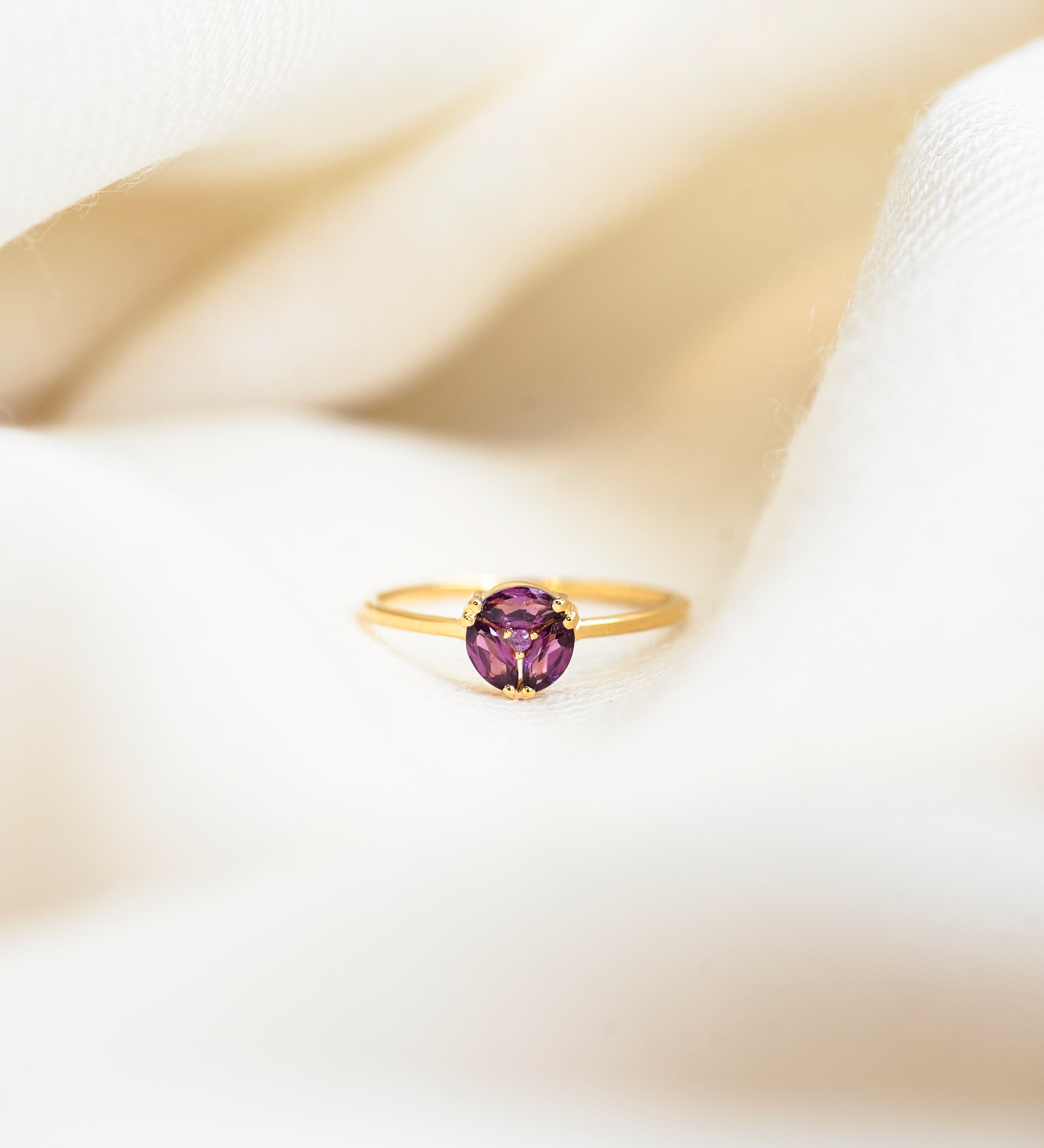 Rhodolite Garnet Circle Ring, handcrafted ring in 24K gold vermeil