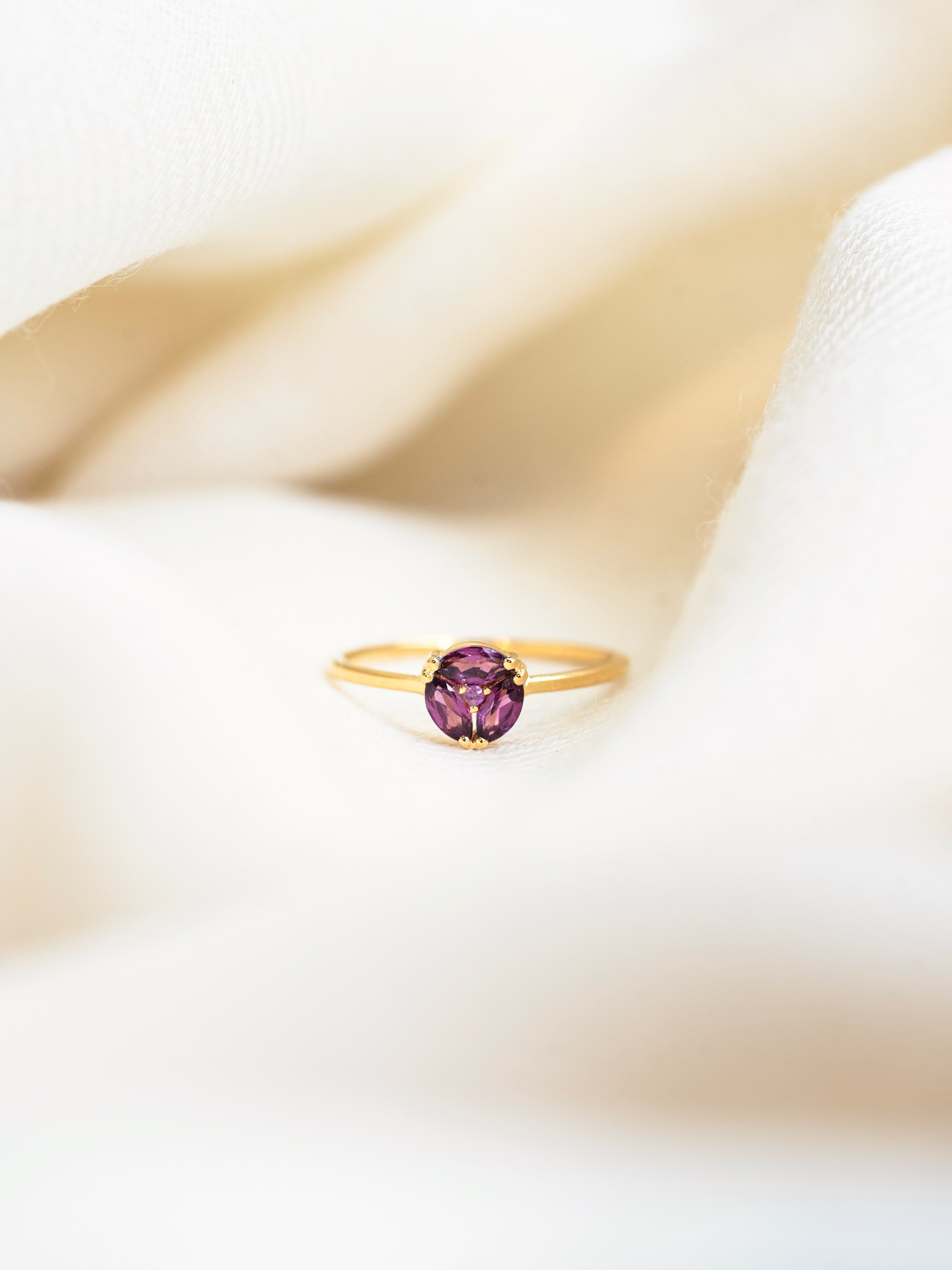 Rhodolite Garnet Circle Ring, handcrafted ring in 24K gold vermeil
